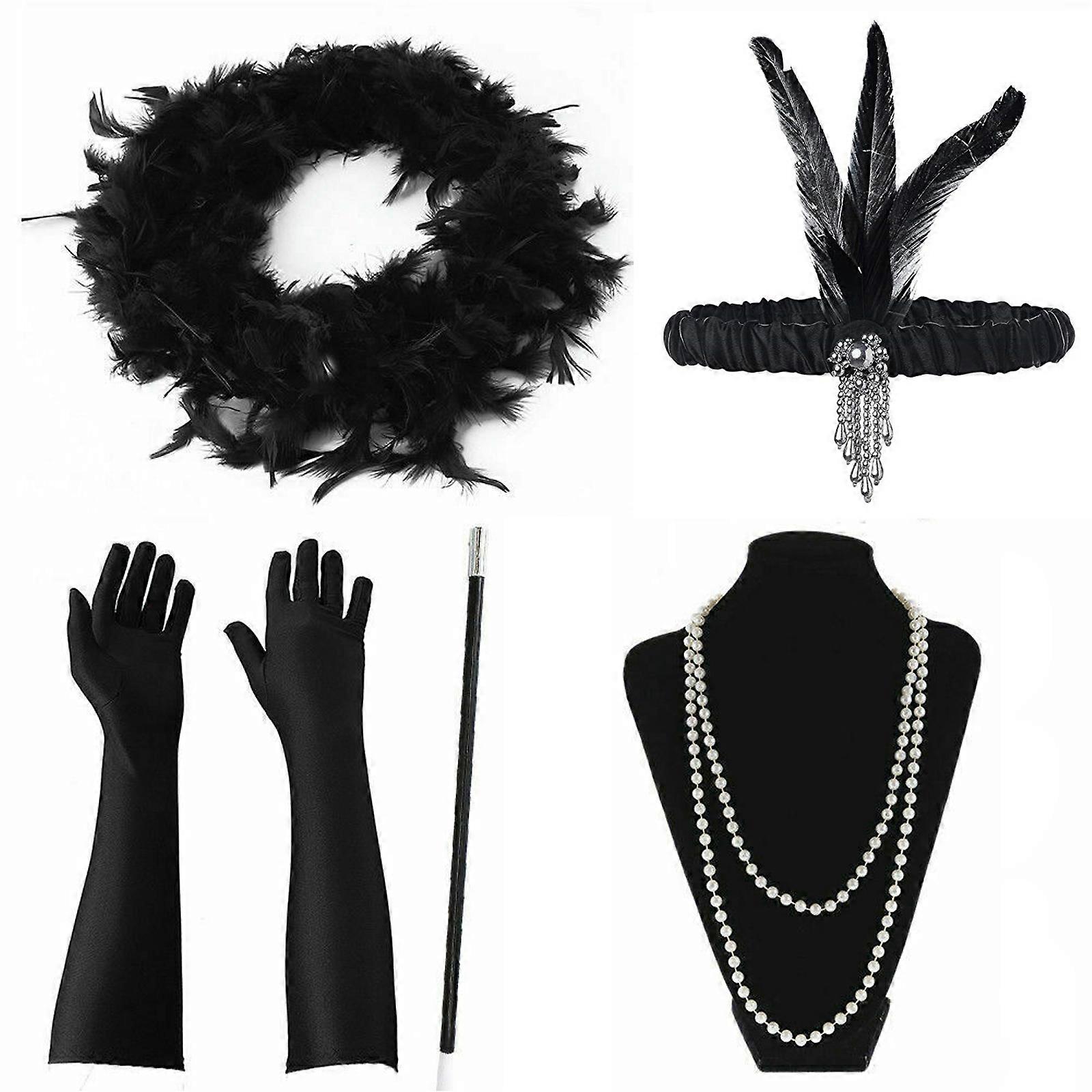 Naisten Gatsby naamiaisasusteet Flapper 1920-luvun tyttöjen pukusetti (musta, valkoinen, punainen)