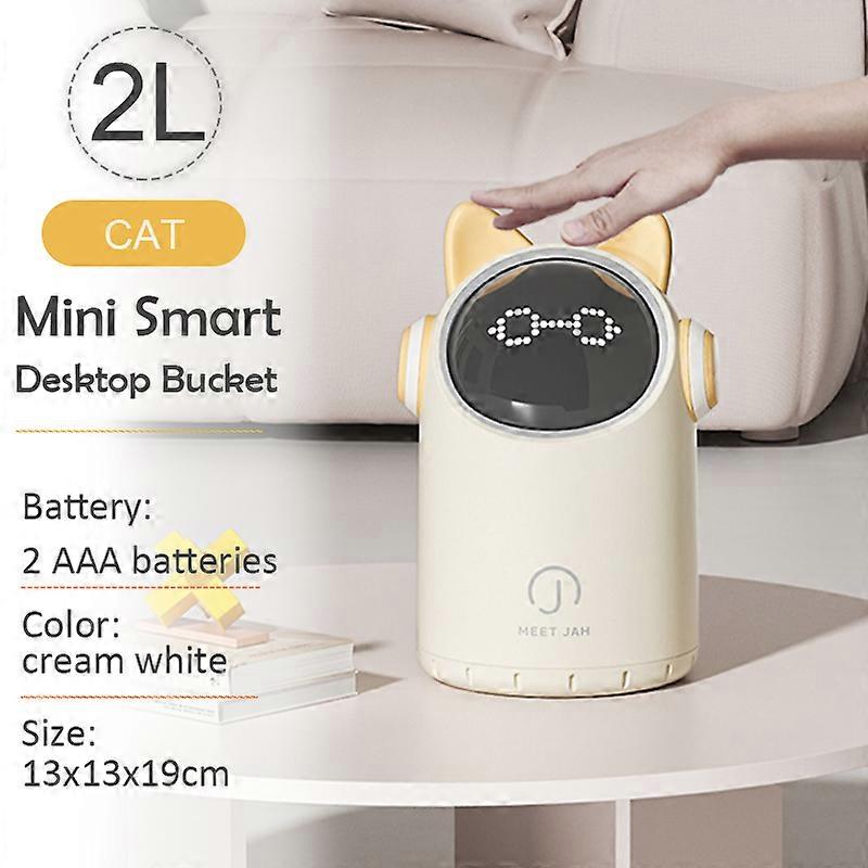 2L Mini Smart Table Trash Can with Display Household Children Bedroom Automatic Sensor Desktop Bin Bathroom Toilet WastebaskTrash Cans & Wastebaskets