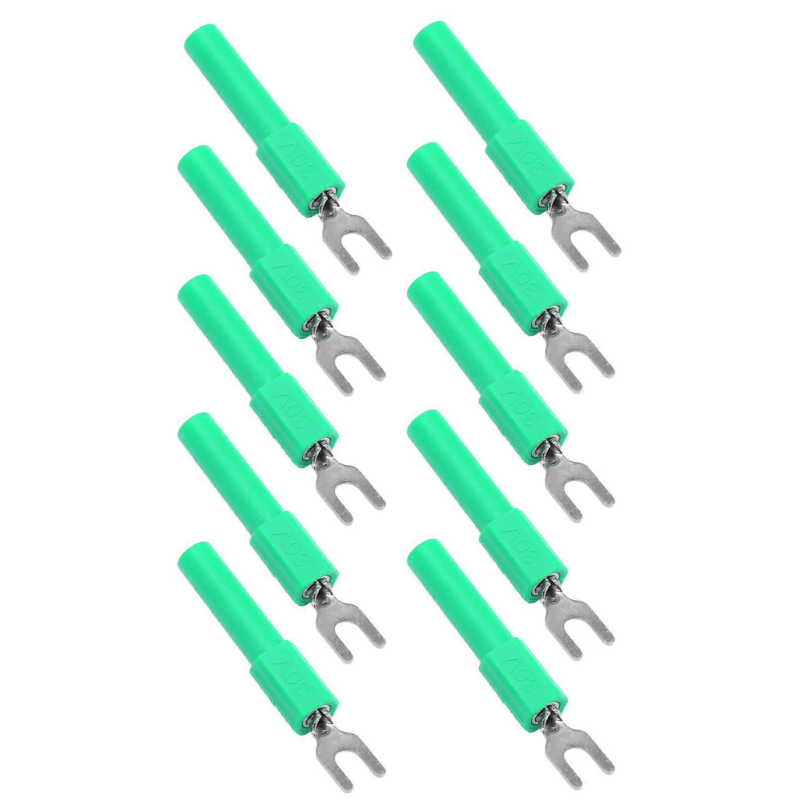 10pcs 4mm Fork Spade Wire Connectors U Type Electrical Crimp Terminal compatible with Testing MultimeterGreen