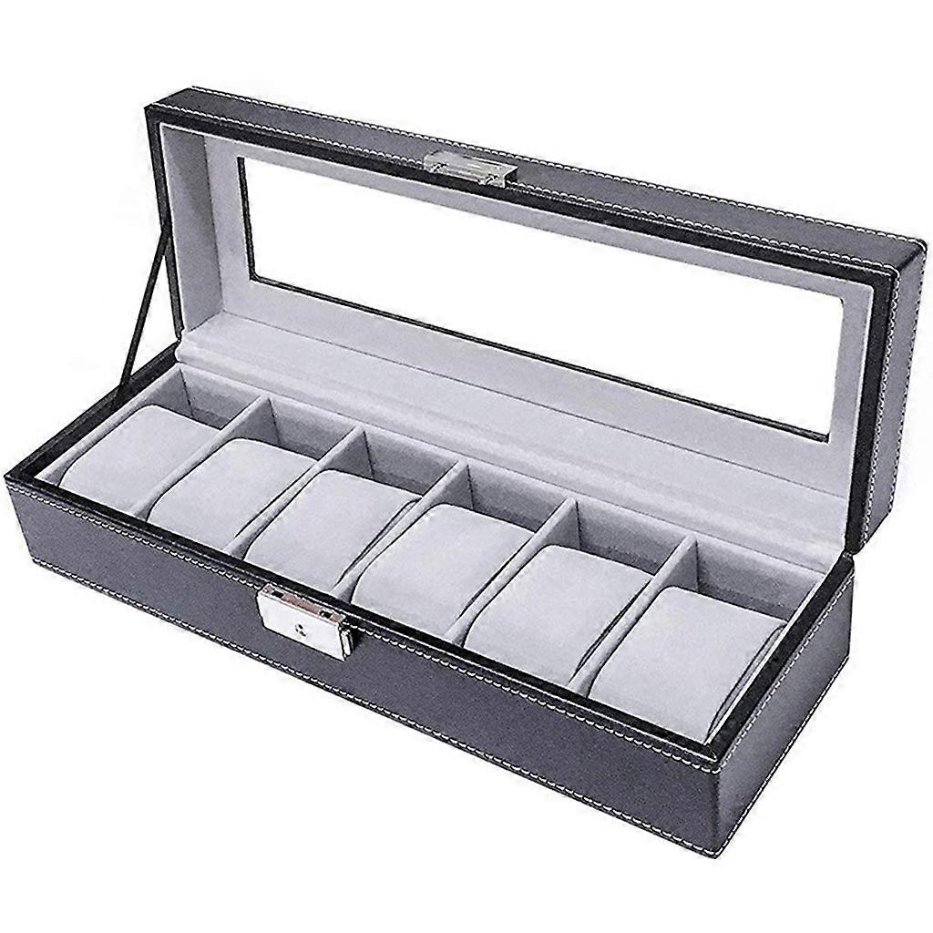 Multi-Functional Showcase 6 Slot PU Leather Watch Box One Word Lock Dustproof