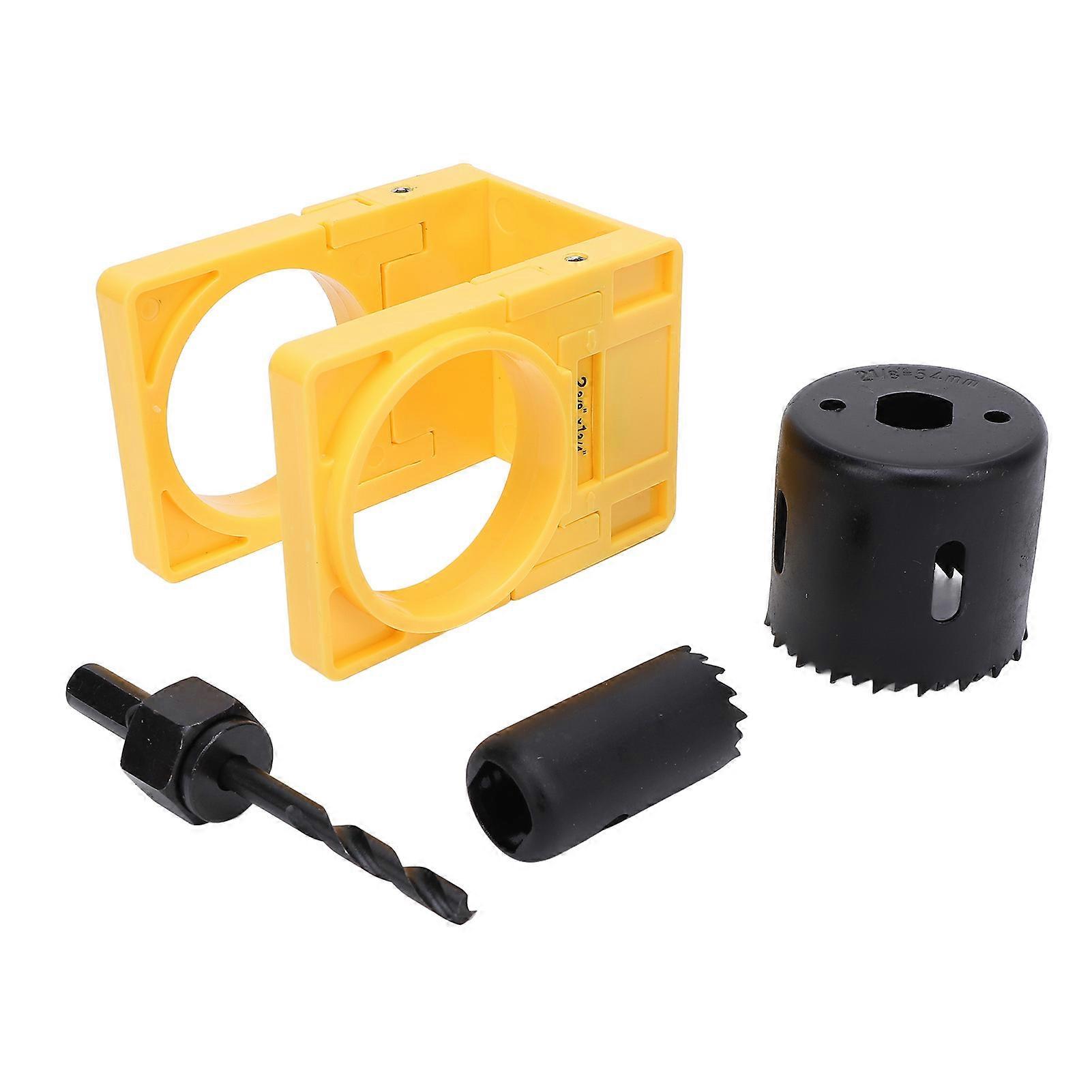Door Lock Installation Kit with Adjustable Guide Template Ball Type Lock Hole Saw and Shaft for 1-3/8 to 1-3/4 Inch Doors Yellow 
