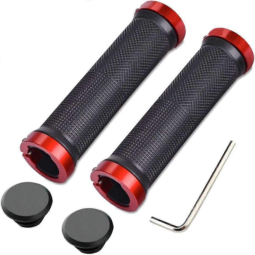1 Pair Bike Handlebar Grips, Anti-Slip Rubber Bicycle Handle Grips with Aluminum Double Lock, Bike Handle Protector