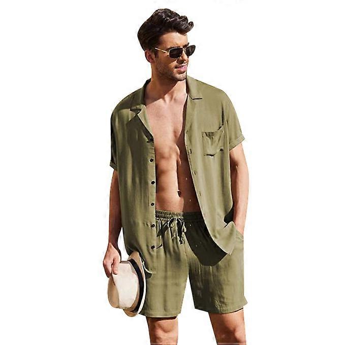 Herren 2 Stück Hemd Set Kurzarm Button Down Casual Outfits