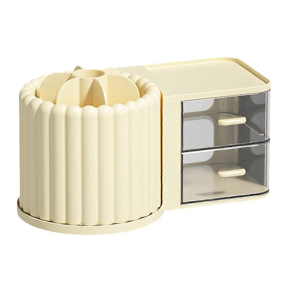 Rotating Brushes Holder Multi-use Rotating Pen Cup with Drawer Pencil Desk Organizer