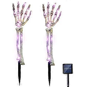 Floor Lamp Decoration Solar Powered With Lights Skull Arm Stakes 2pcs Led Horror 8 Flash Modes Halloween Decorations