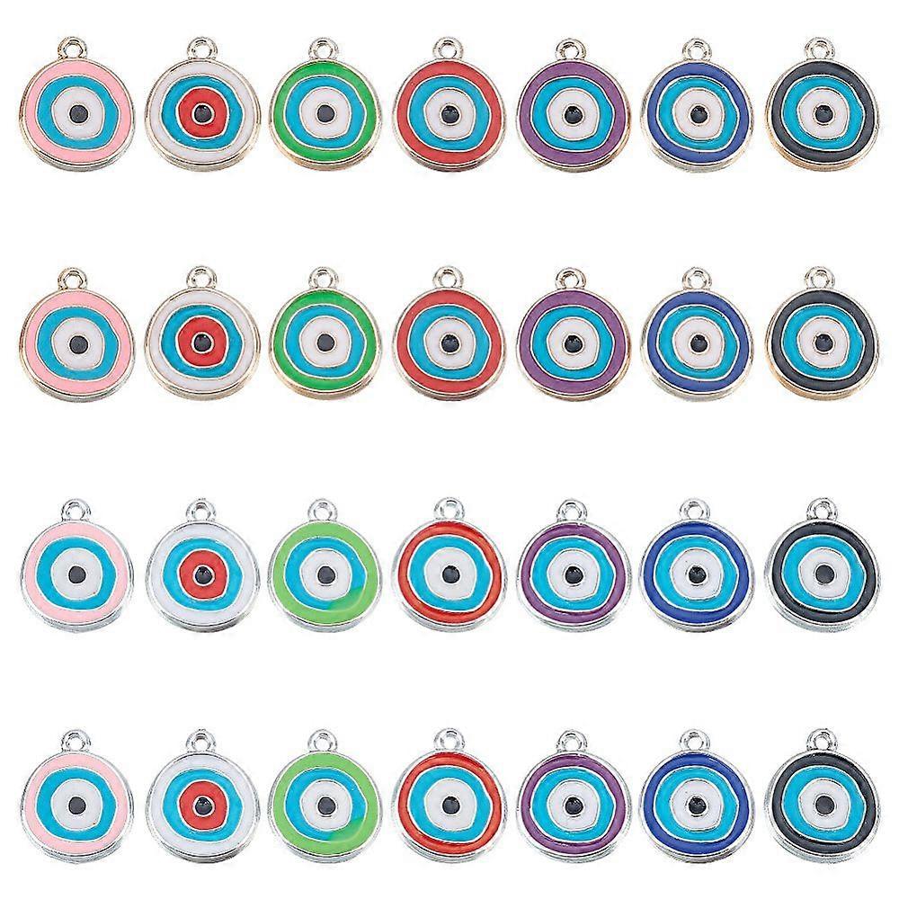 1Box 84Pcs 14 Colors CCB Plastic Enamel Pendants Flat Round with Evil Eye Mixed Color 17.5~18x15x2.5mm Hole: 1.5mm 6pcs/color