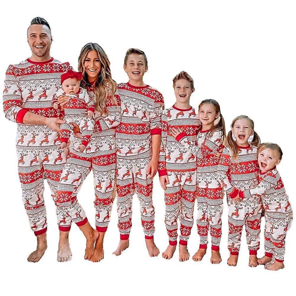 Family Christmas Pjs Matching Sets Reindeer and Snowflake Patterned Sleepwear