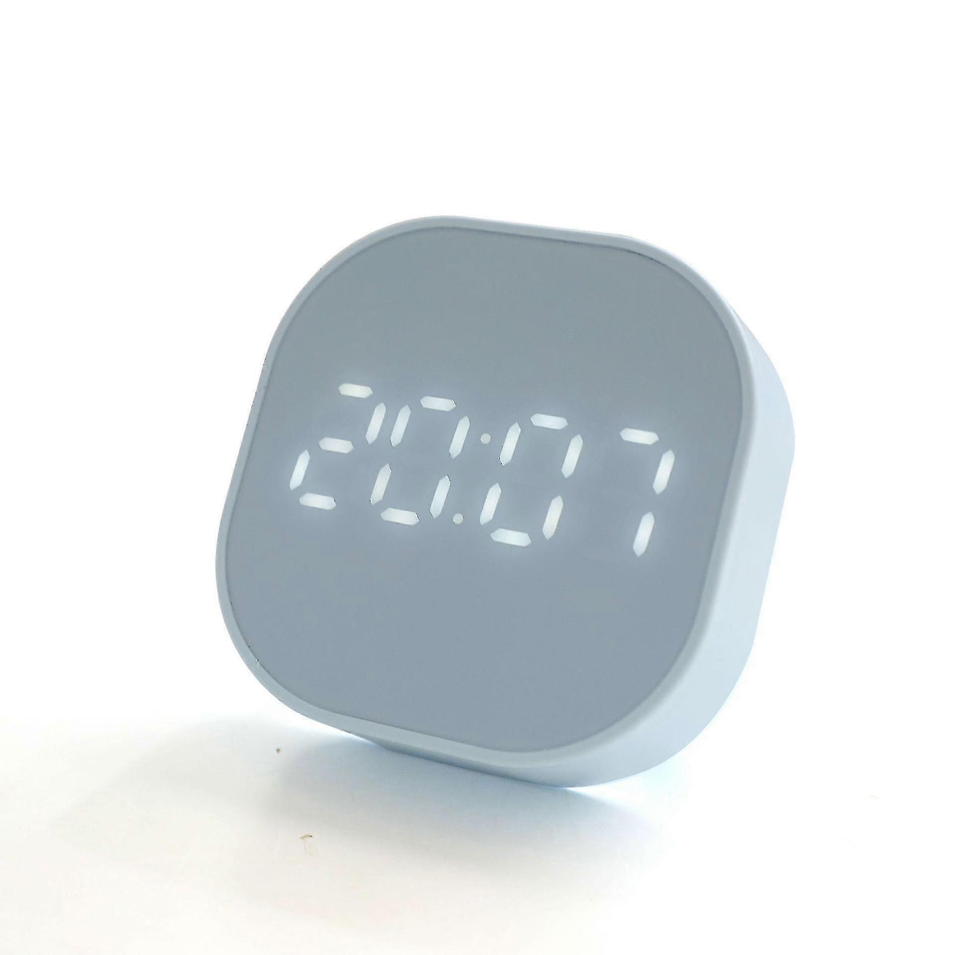 -Square Small Alarm Clock Luminous Mute LED Multifunctional Digital Clock Light, Lake Blue, 8.2*8.2*2.6cm