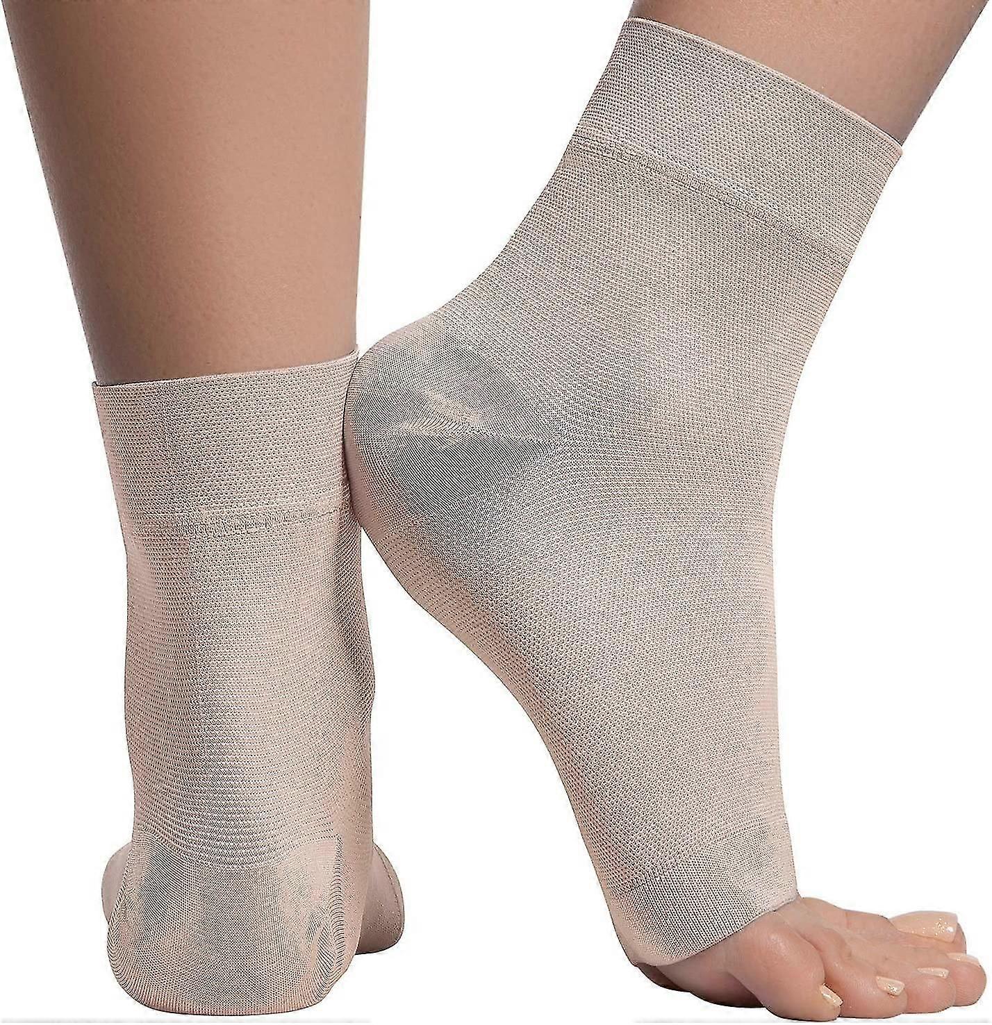 1 Pair Ankle Compression Sve- Toe Ompression Sos For Swelling, Plantar Fasciitis, Sprain, Neuropathy-nano Br For Women And Men Beige