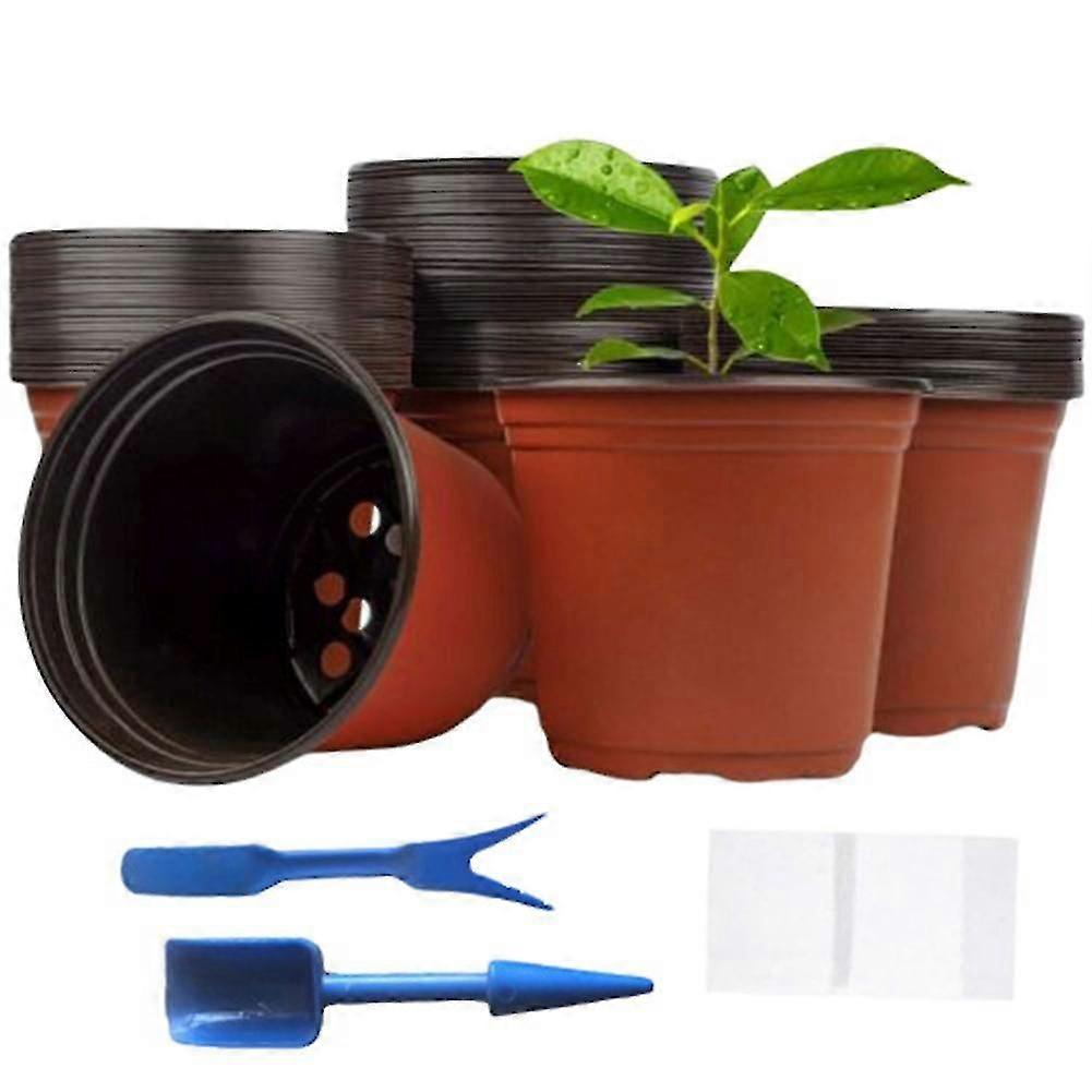 100 Pcs 6.5inch Plastic Plants Nursery Pots With Label Garden Tools