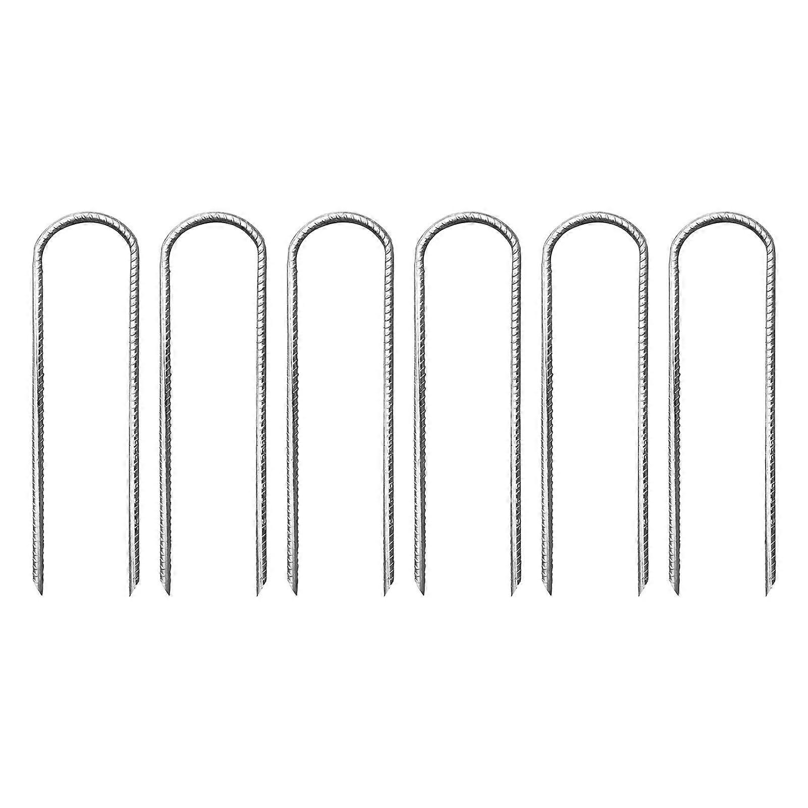 6個のグラウンドステークスチール鉄筋テントネイルガーデンアンカーペグトランポリンキャンプキャノピースイングセット12インチシルバー用U字型