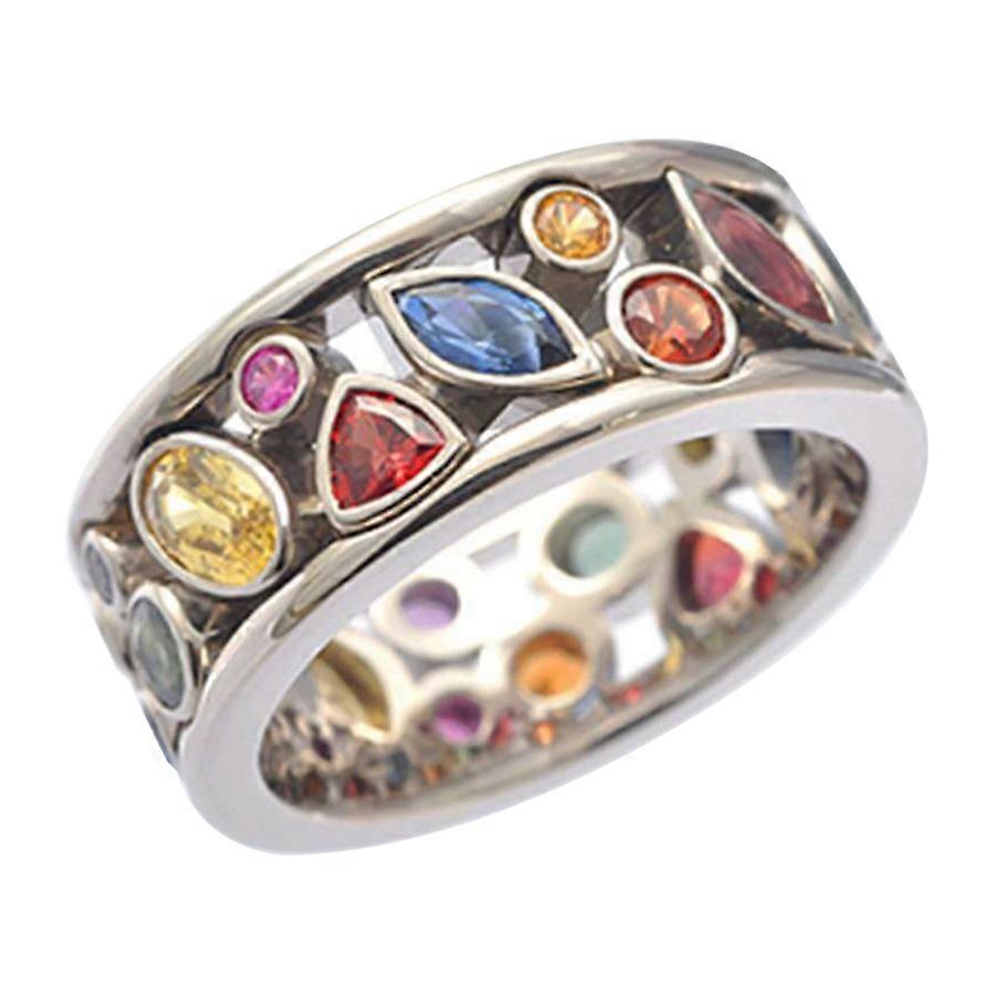 Multi-Color Ring with Geometric Pattern & Zircon; Ideal for Stylish Women