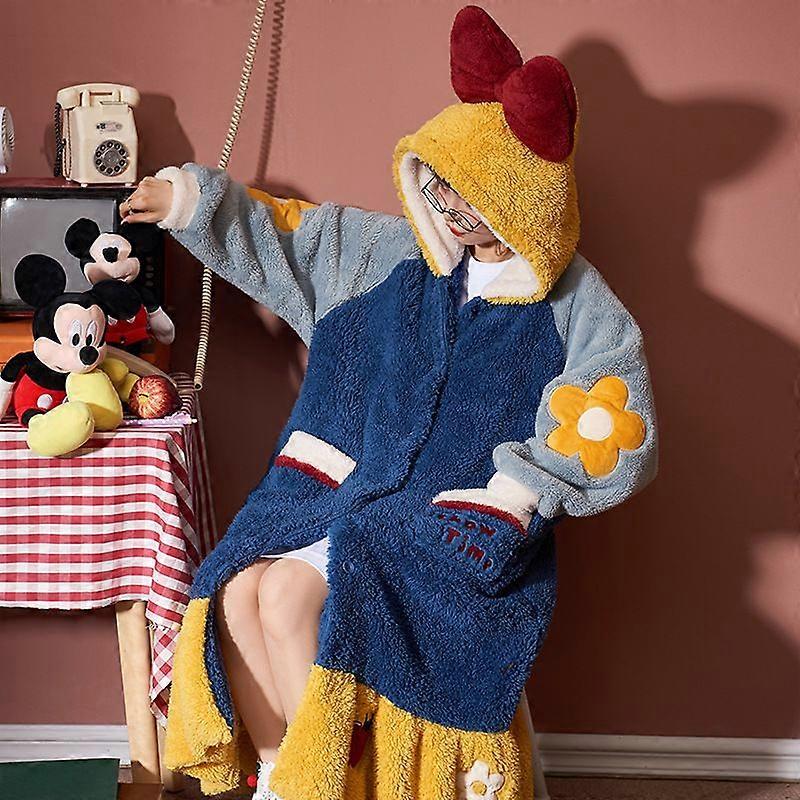 2022 Vinterpyjamas för kvinnor Tecknad huva lång manteljacka Söt hemkläder Sovkläder Kawaii Flanell Varm Bekväm Lounge Badrock
