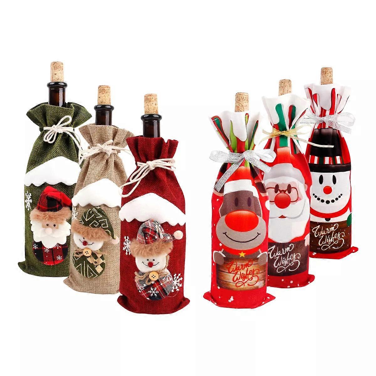 Nneoba Merry Christmas Wine Bottle Cover - Festive Xmas Flannel Decoration