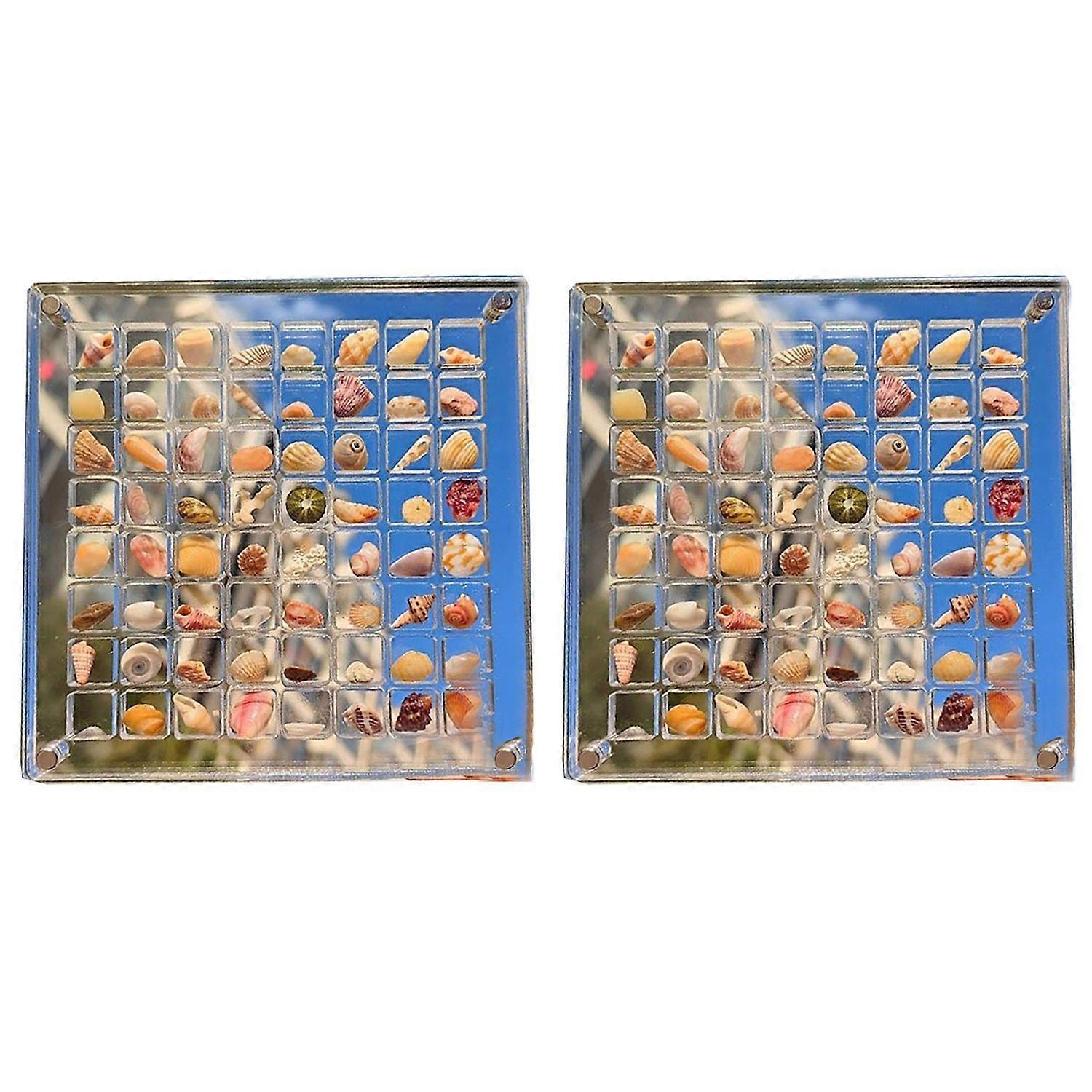 2 Pcs Magnetic Seashell Display Box Transparent Classification Storage Multi Grids Starfish Trinket