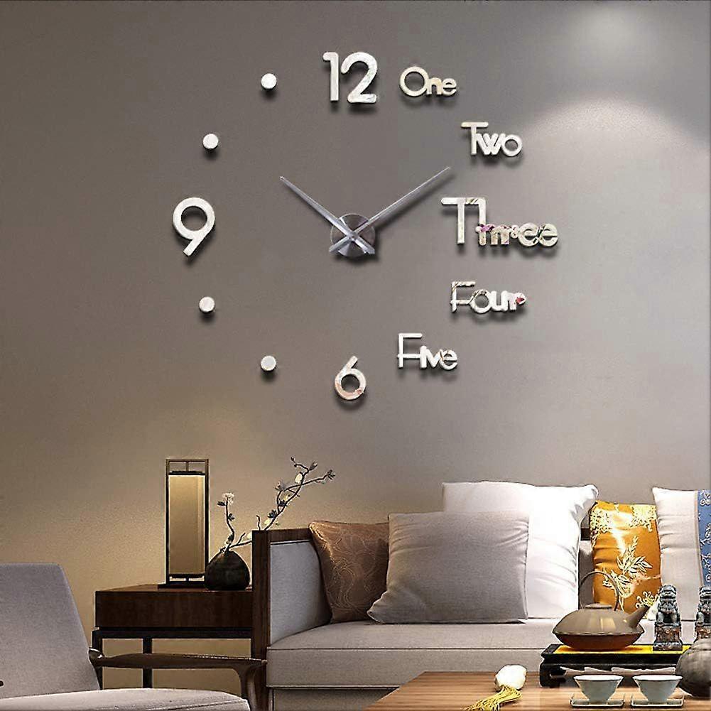 Wall sticker clock DIY simple silent clock silver (50x50cm)