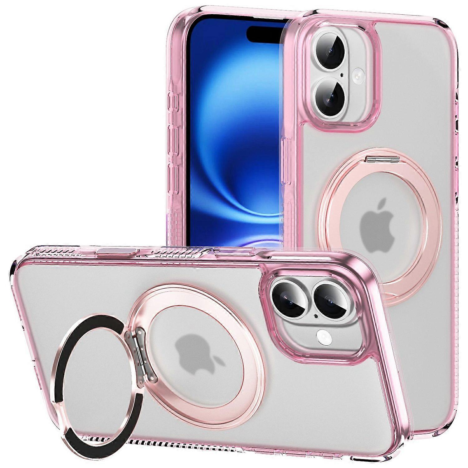 For iPhone 16 Case with Camera Touch Control Button Rotating Kickstand PC TPU Magnetic Phone Cover -