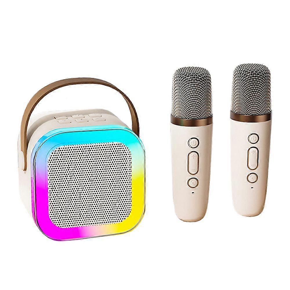 Karaoke Machine with 2 Wireless Microphones for Kids Adults, Portable BT Speaker with Bass/Treble Adjustment and LED Light Supports TF Card, USB and A