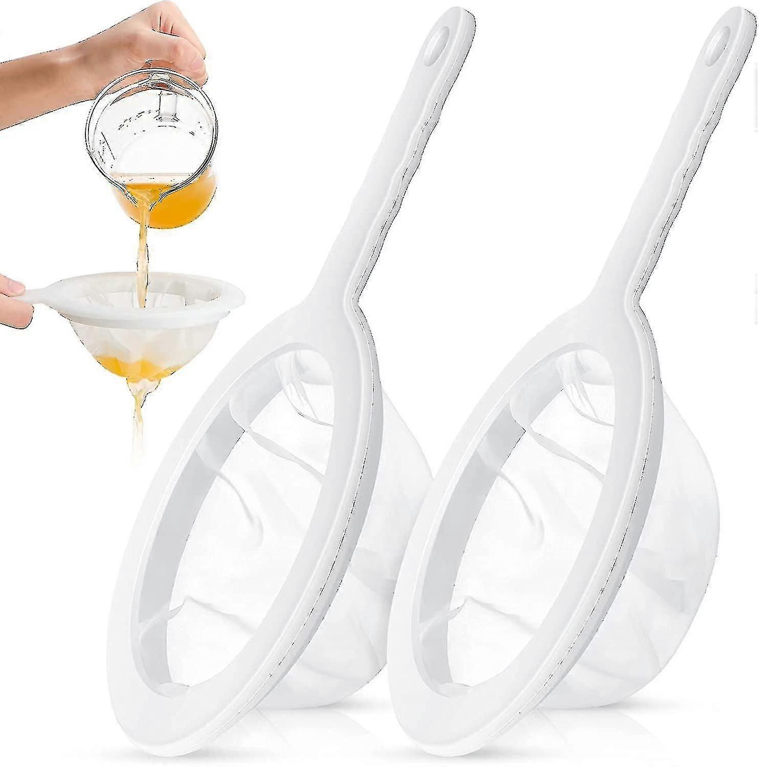 2 Pieces Fine Mesh Strainer Nylon Food Yogurt Mesh Sieve Plastic Mesh Colander With Handle Mini Brine Shrimp Separation Net way Compatible Filtering J