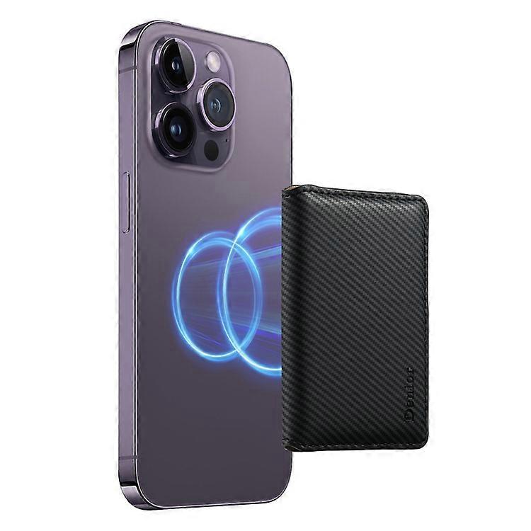 DENIOR V13 Magnetic Card Holder Compatible with MagSafe Carbon Fiber Texture Leather Phone Card Bag Kickstand