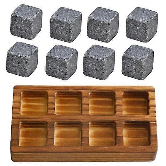 Whiskey Stones Gift Set with Wood Tray High-tech Polished Reusable Non-diluting Drink Stones Modern Whiskey Gadgets