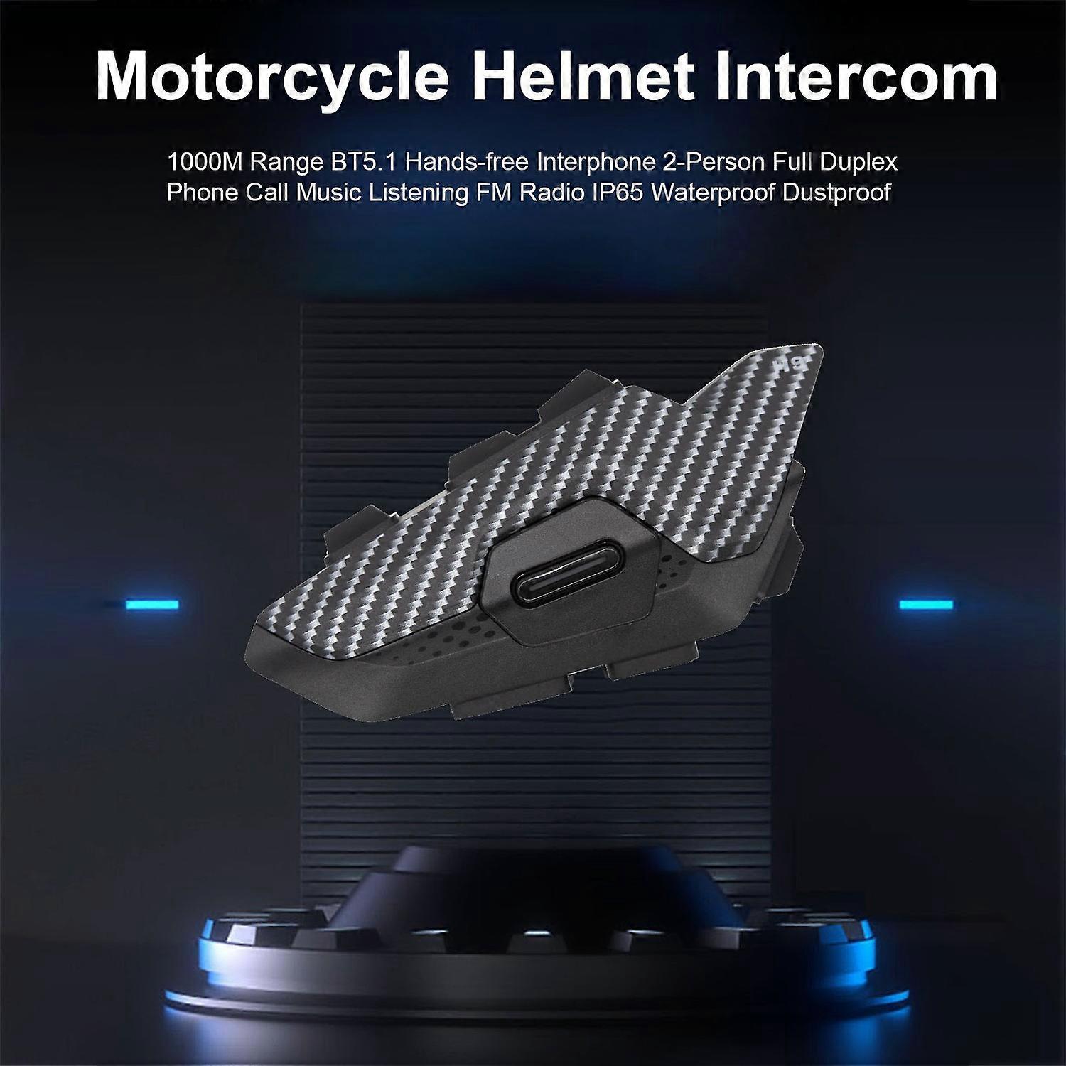 Hysnox H9 Motorcycle Helmet Intercom 1000M Range BT5.1 Hands-free Interphone 2-Person Full Duplex Ph