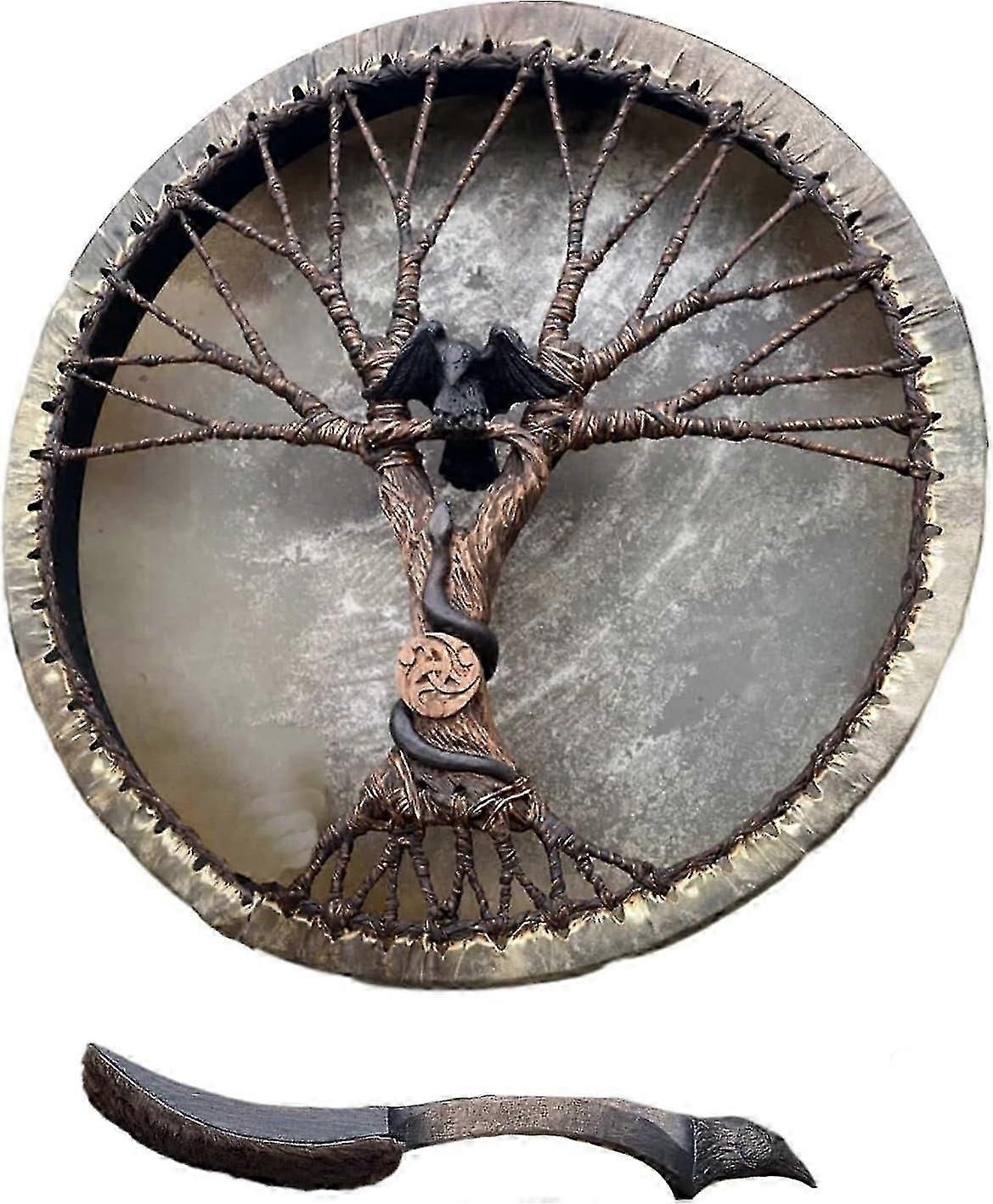 Shaman Drum - Shaman Drum Tree-of-life Siberian Drum - Tree-of-life Decoration Design - Wood Frame Drum For Spiritual Music, Balance, Reflection And M