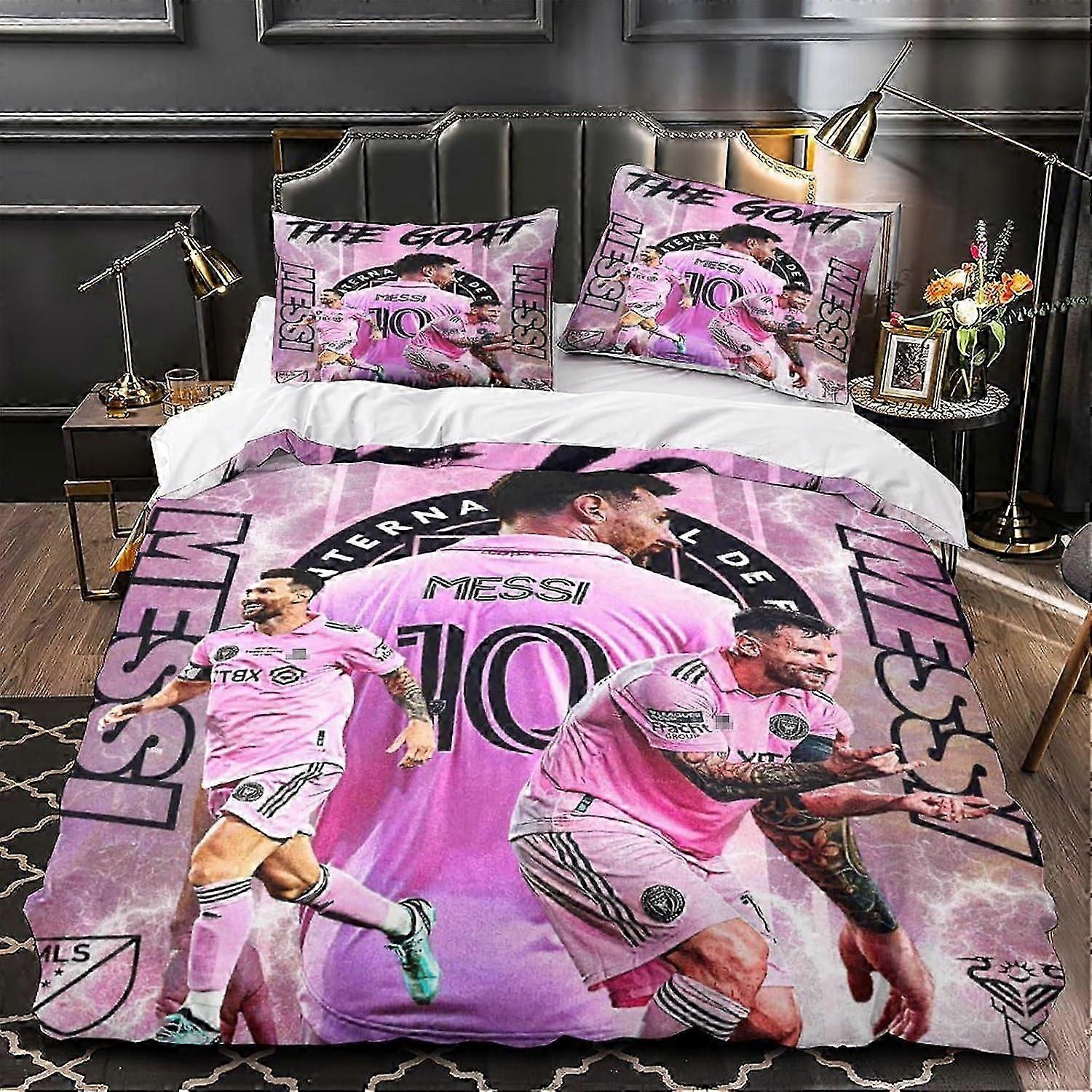 y1891 ملاءات السرير 1 غطاء لحاف نجمة كرة القدم ميسي طباعة نمط الوردي الناعم من الألياف الدقيقة مجموعة الفراش لحاف غطاء 2 وسادات لسرير غرفة النوم ش
