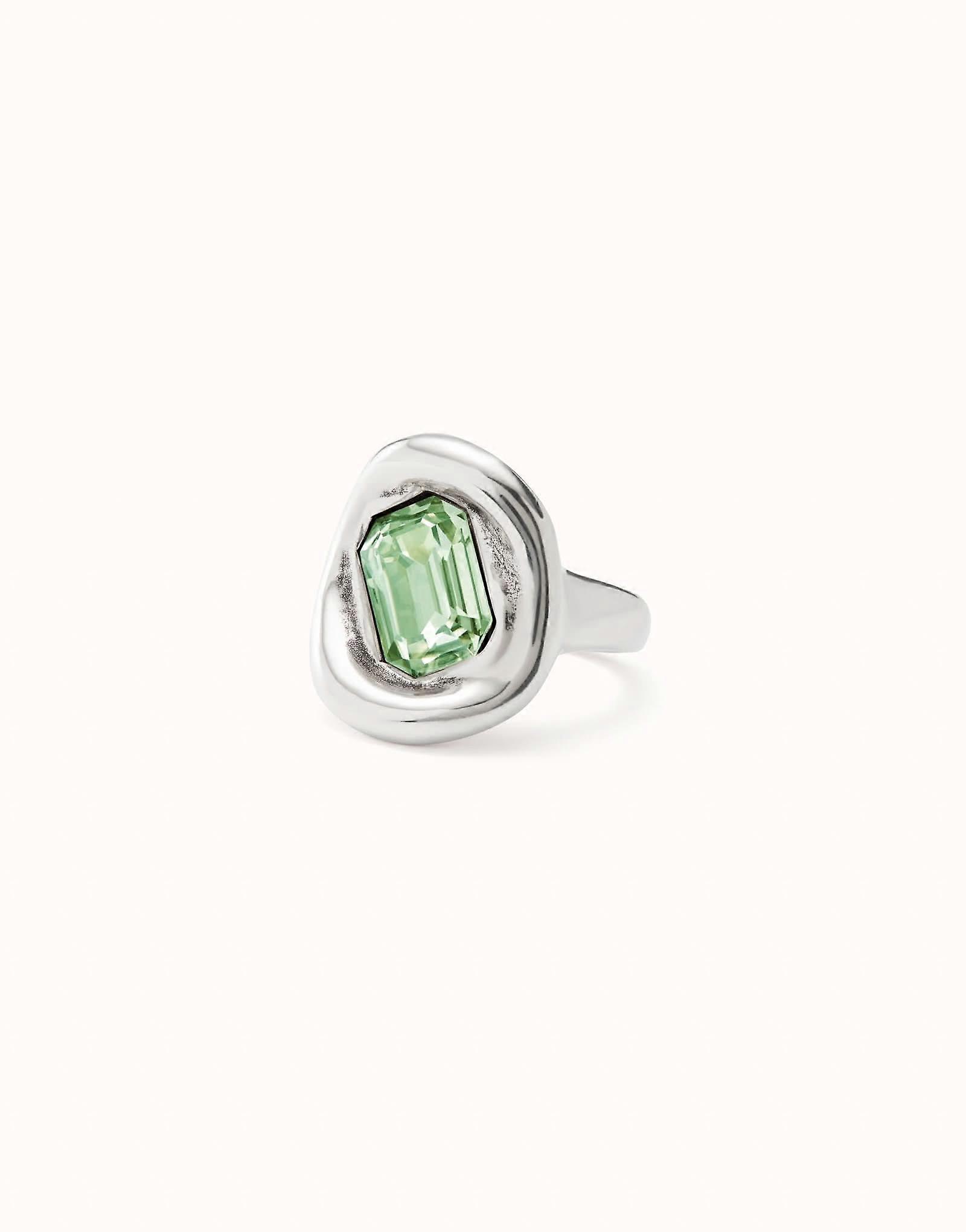 Sterling Silver Plated Faceted Crystal Green Ring ANI0826VRCMTL