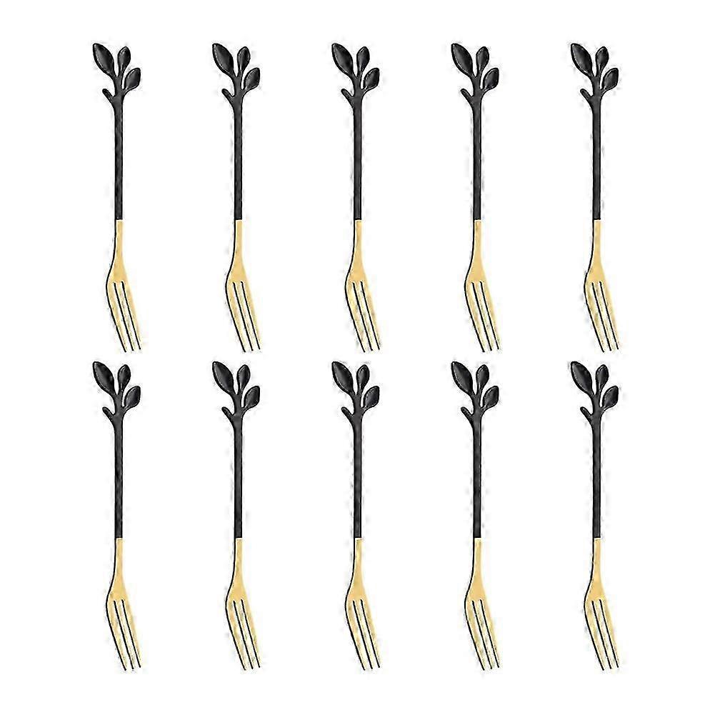 2026 New 10 Pcs Tasting Dessert Forks Stainless Steel Leaf Appetizer ForkFruit Fork, Dishwasher Safe
