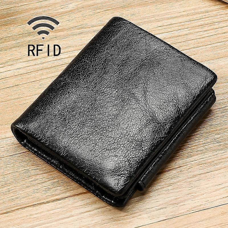 TP-191 Oil Wax Leather Multi-functional RFID Three-fold Wallet