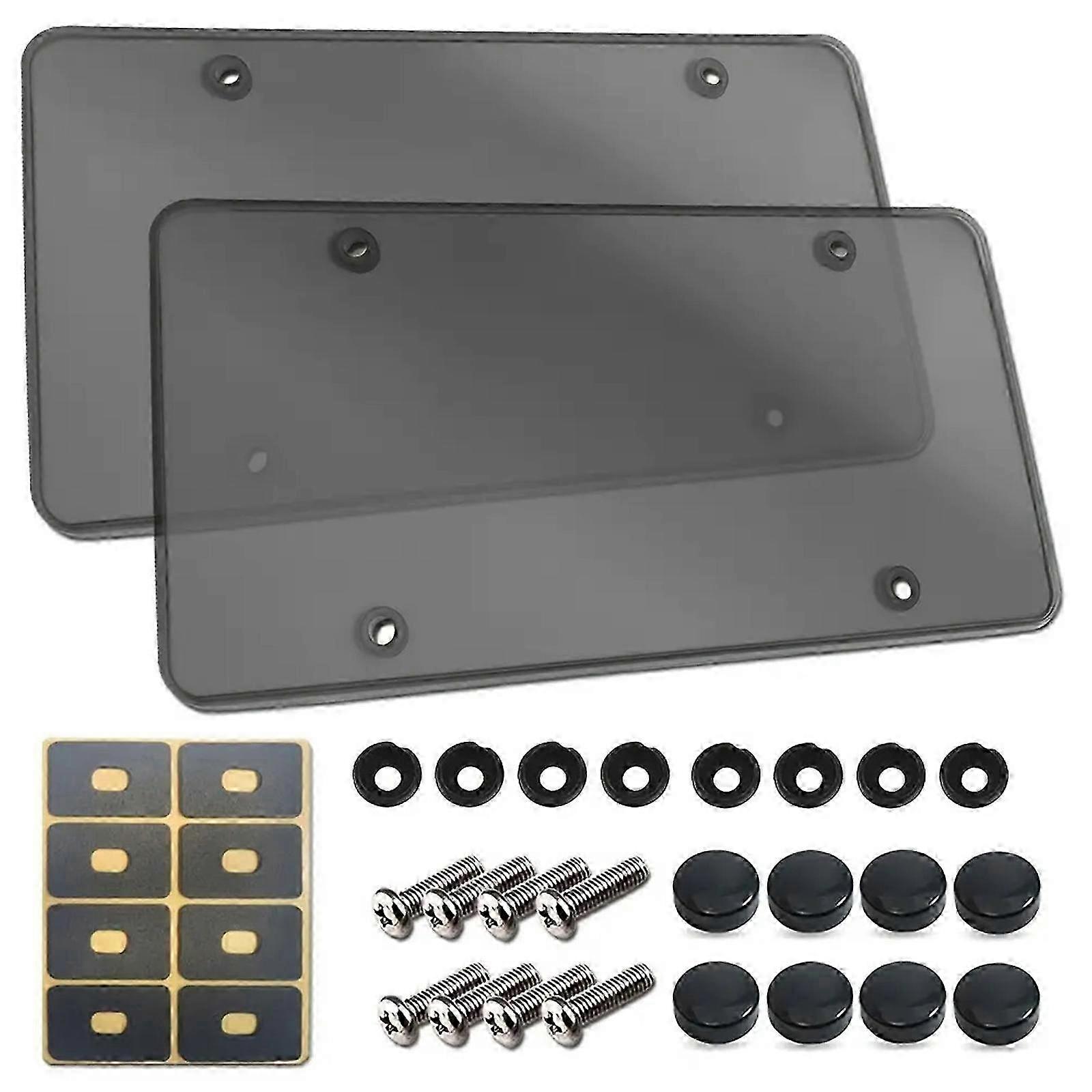 2PCS Grey Plastic License Plate Cover - Anti-Bug Scratch Shield for Car Tags