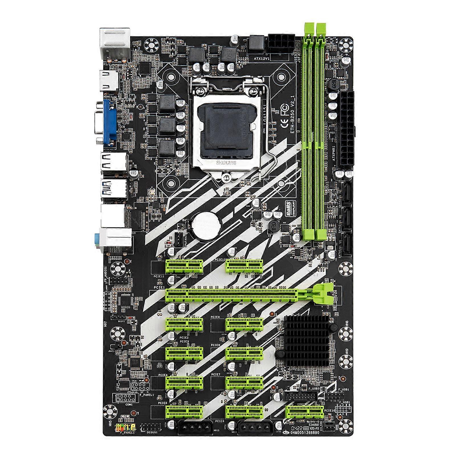 12P Mining B250 BTC CPU Motherboard 12 PCI-E Dual DDR4 UDIMM for CPU LGA 1151