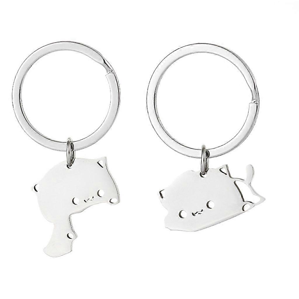2 Pieces Personalized Lovely Cat Keychain Simple Cat Keyring Party Keychain