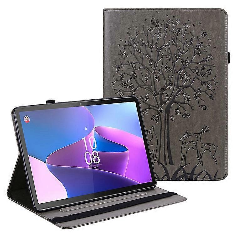 Compatible For Lenovo Tab P11 Pro Gen 2 Anti-Drop Leather Case Tree Deer Imprinted Stand Cover with Card Slots, Elastic Band