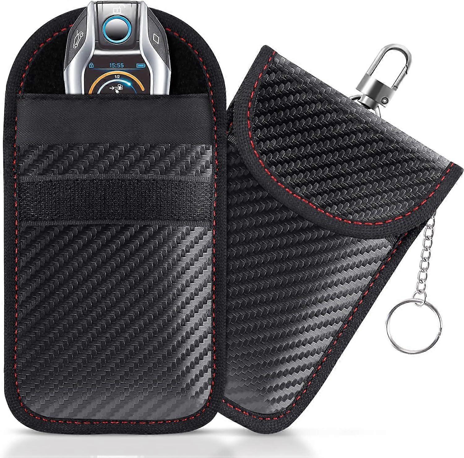 SQCLV Faraday Bag for Key Fob(2 Pack), Cage Protector, Car RFID Signal Blocking Key Fob Protector, Double-Layers of Shielding Carbon Fiber Material An
