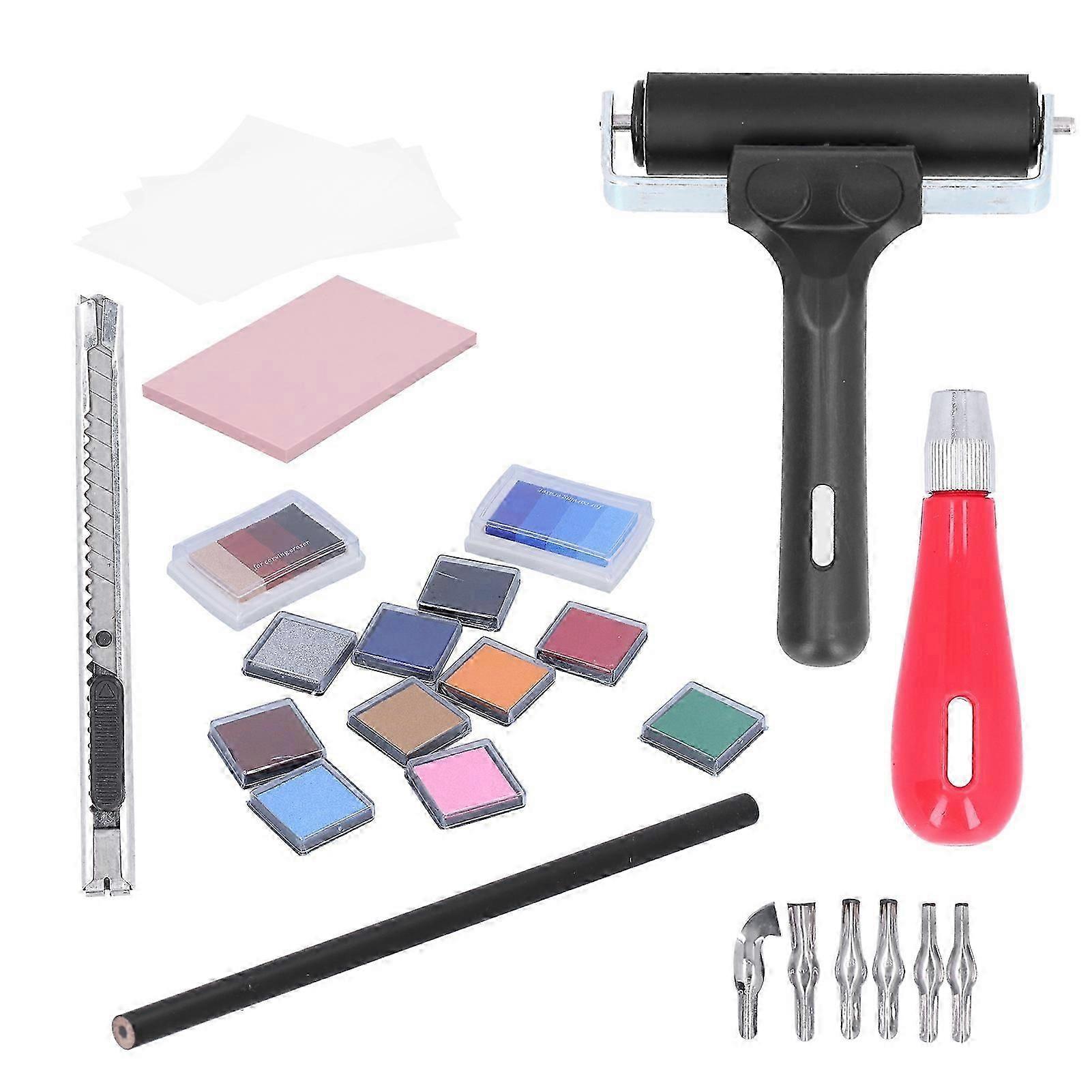 Carving Rubber Stamp Kit Block Printmaking Printing Mixed Set Cutter Tools Art Supplies