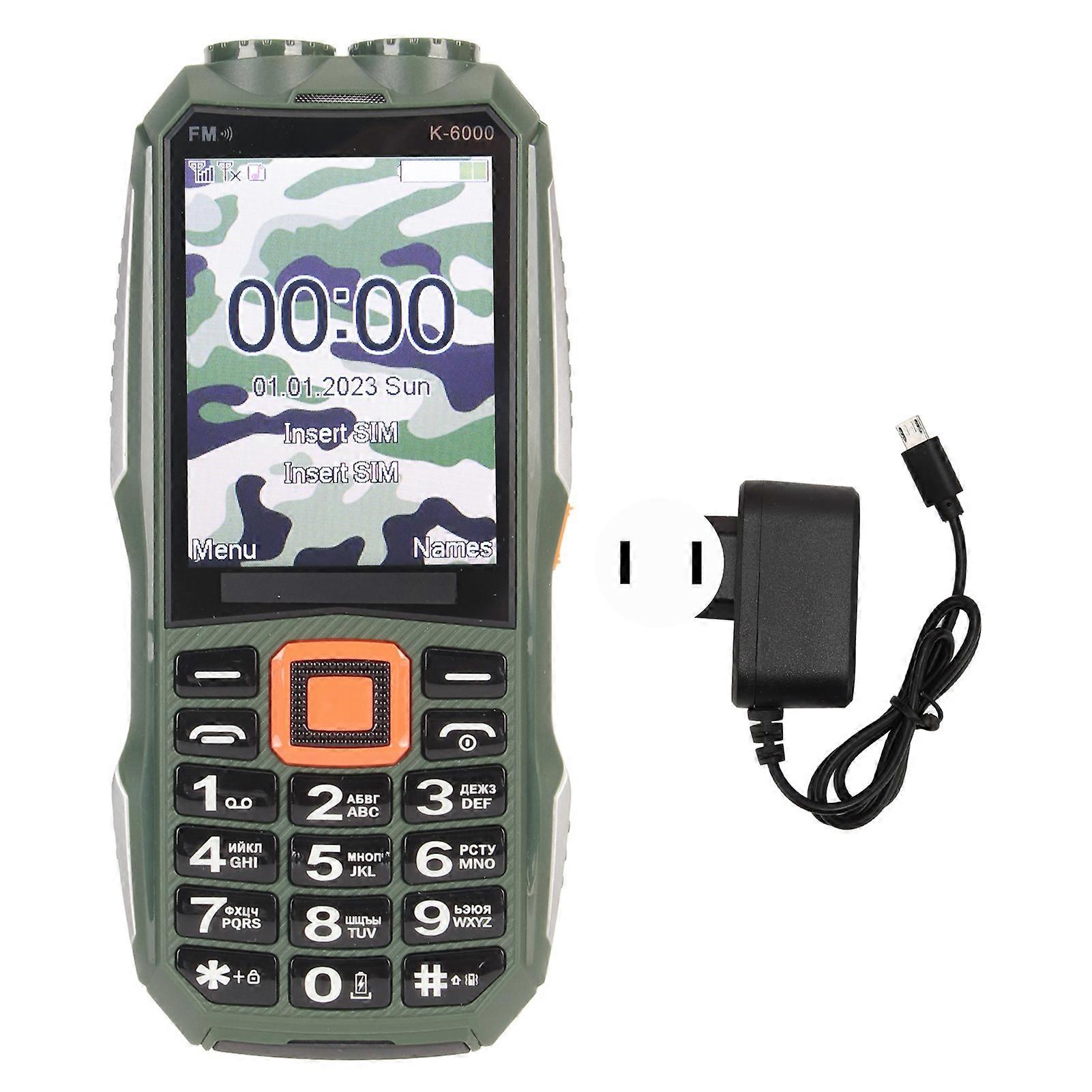 2G Unlocked Dual SIM 2.8in HD Screen 6800mAh Large Buttons Cell Phone for Seniors 100‑240V Green US Plug