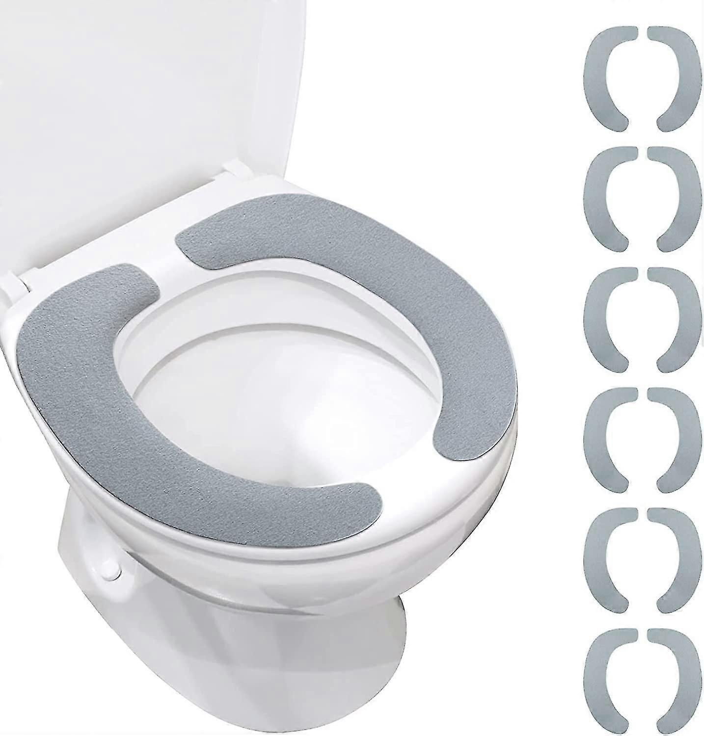 Round Toilet Seat Ring, Set of 6, Washable and Reusable Disposable Toilet Seat Cushion, Self Adhesive for Bathroom Hot Lid, Portable and Easy to Insta