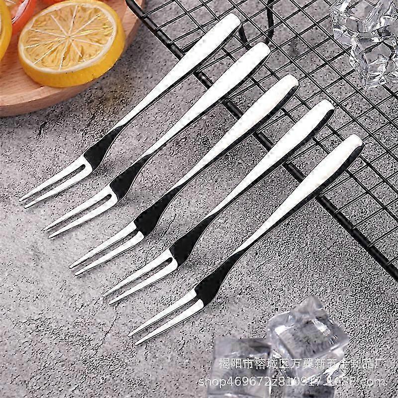 Stainless steel 2-claw fork, fruit, dessert, salad fork, portable fork, set of 10 silver