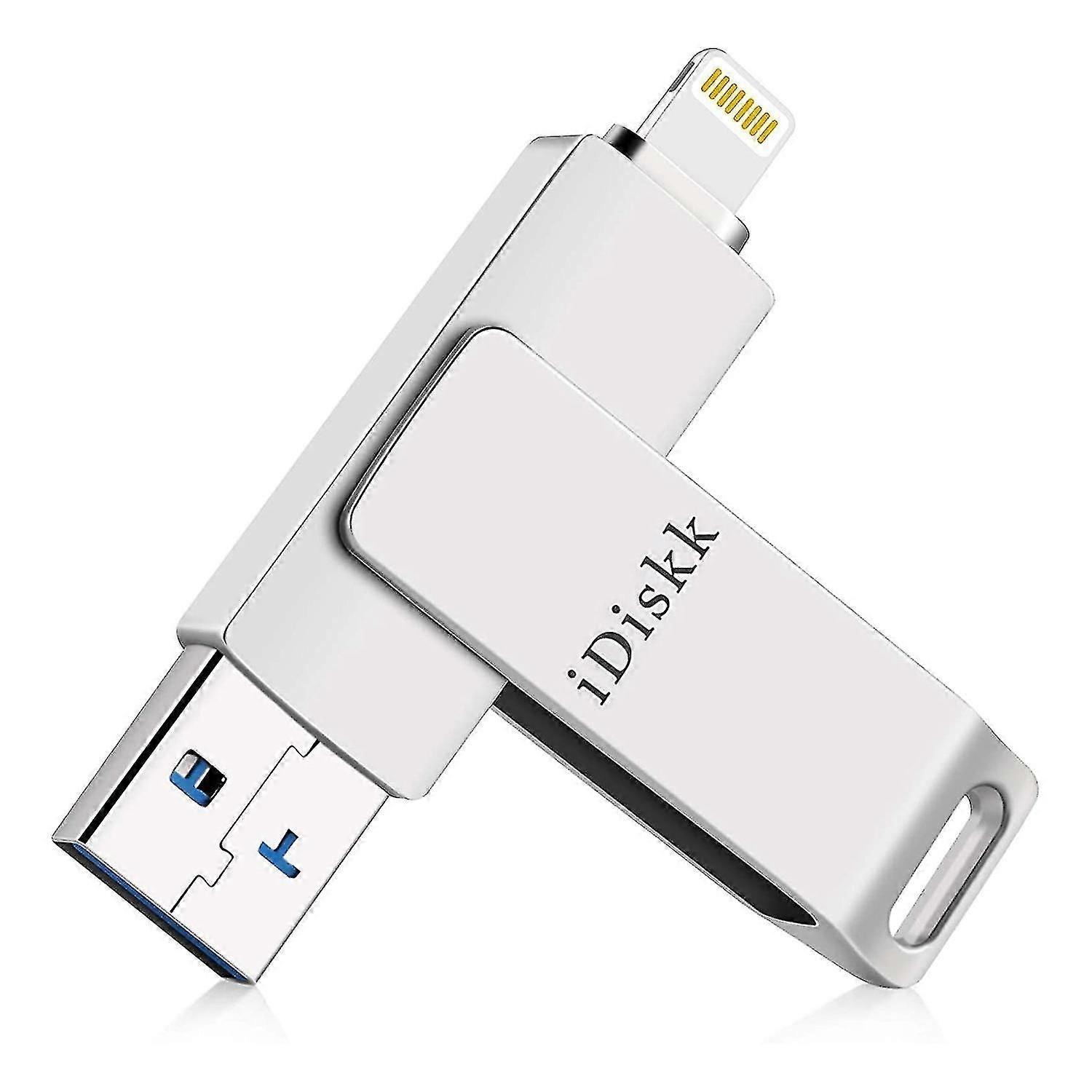 IDISKK 256G Rotating U Disk USB 3.0+MFI Certificated Lightning Metal External Flash Driver for iPhon