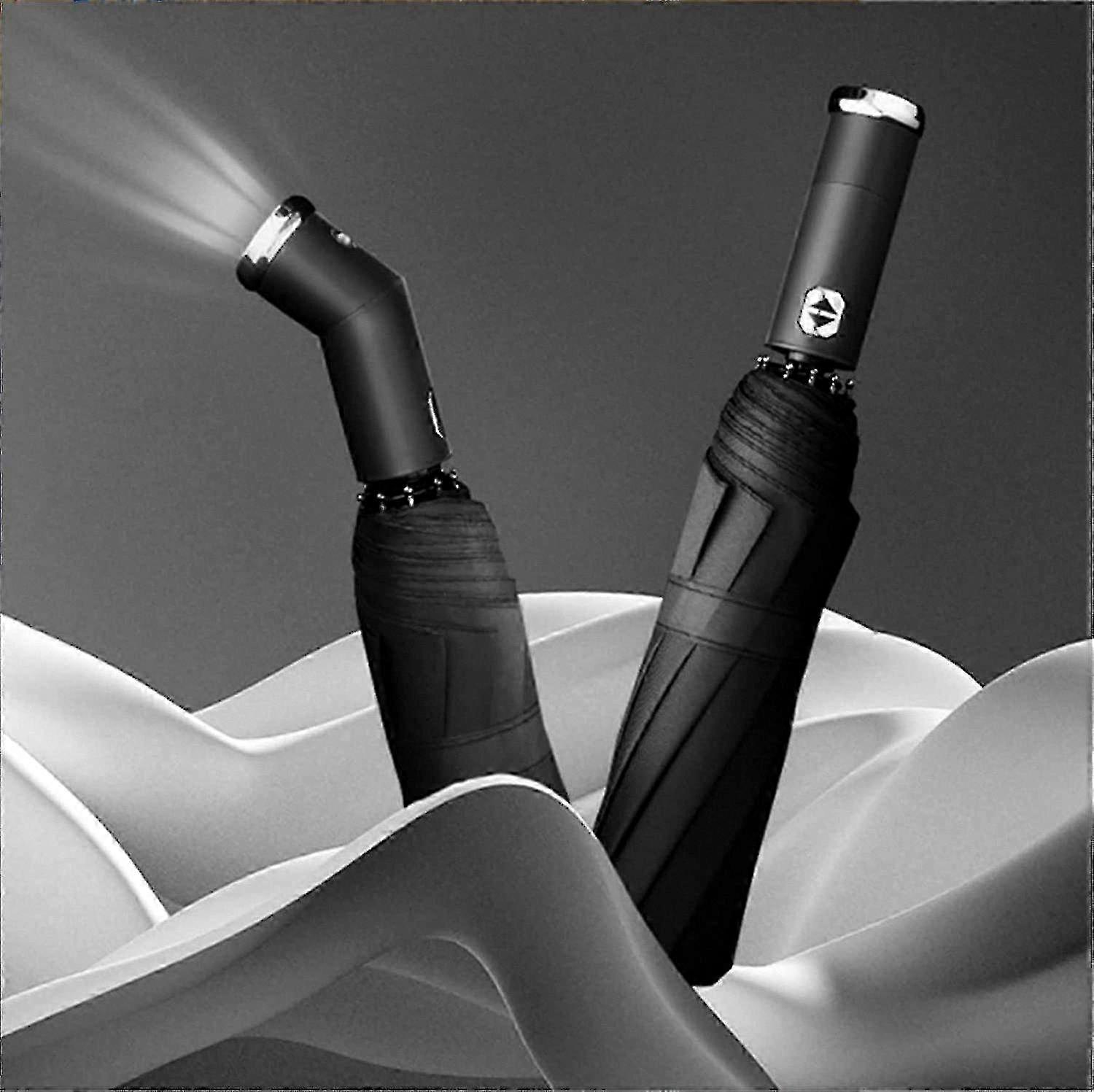 Windproof LED Sun Rain Umbrella with Built-in Flashlight, Automatic Folding Inverted Design for Storm Protection
