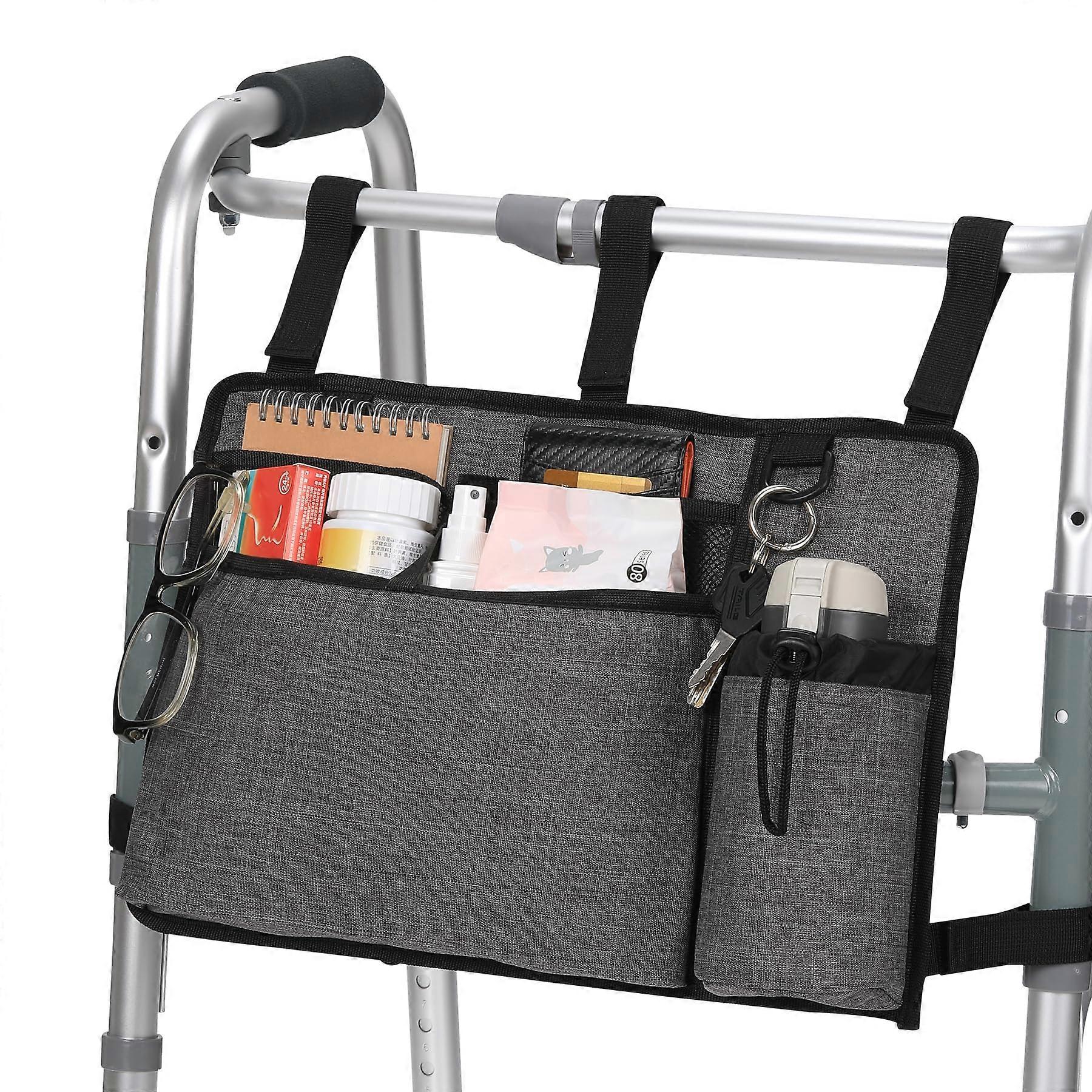 Walker Bag Basket with Cup Holder Suit for Adult Folding Walkers Rollator Organizer, Gray