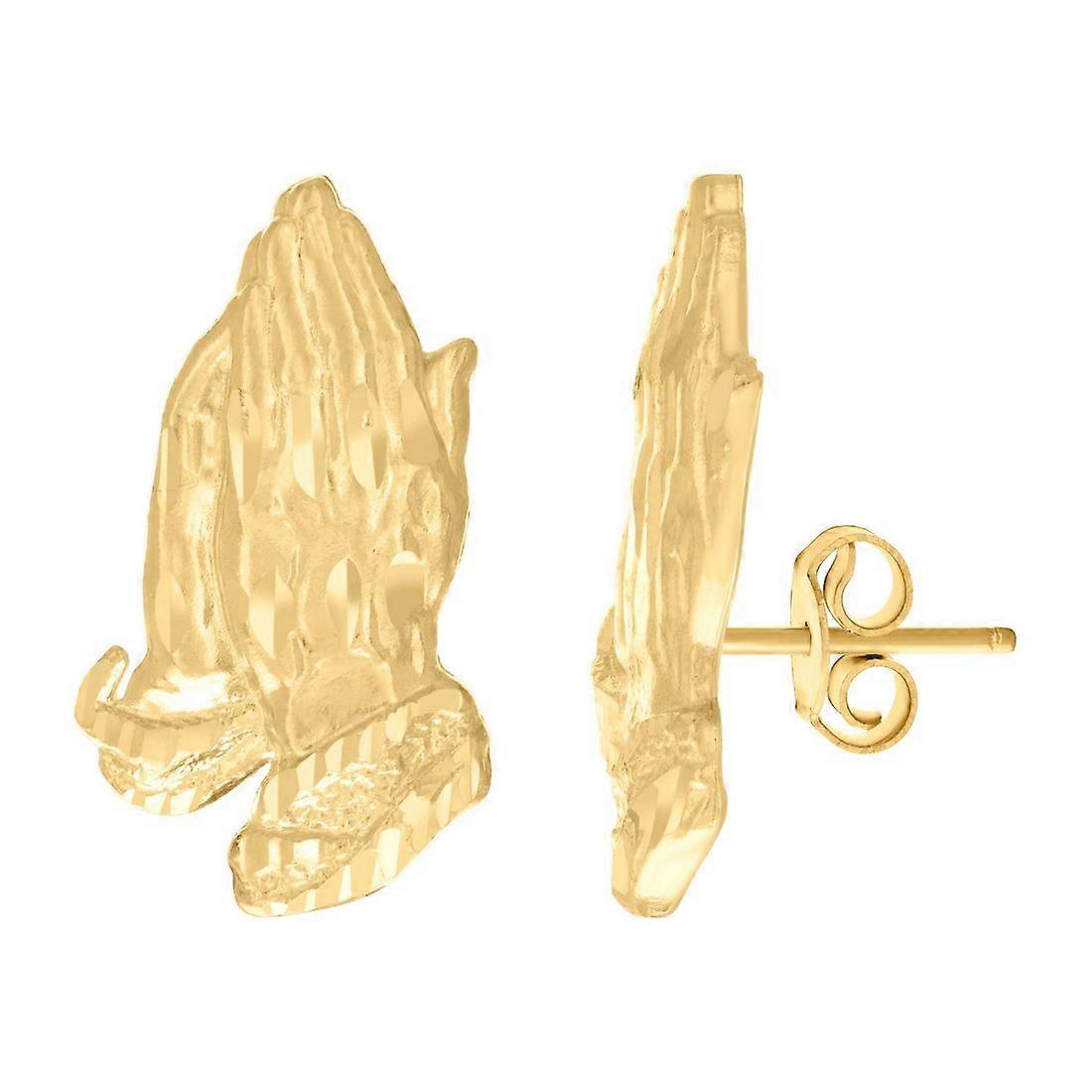 10Kイエローゴールドレディース祈りの手宗教スタッドイヤリング女性用21.7x12.5mmワイドスタッドイヤリング