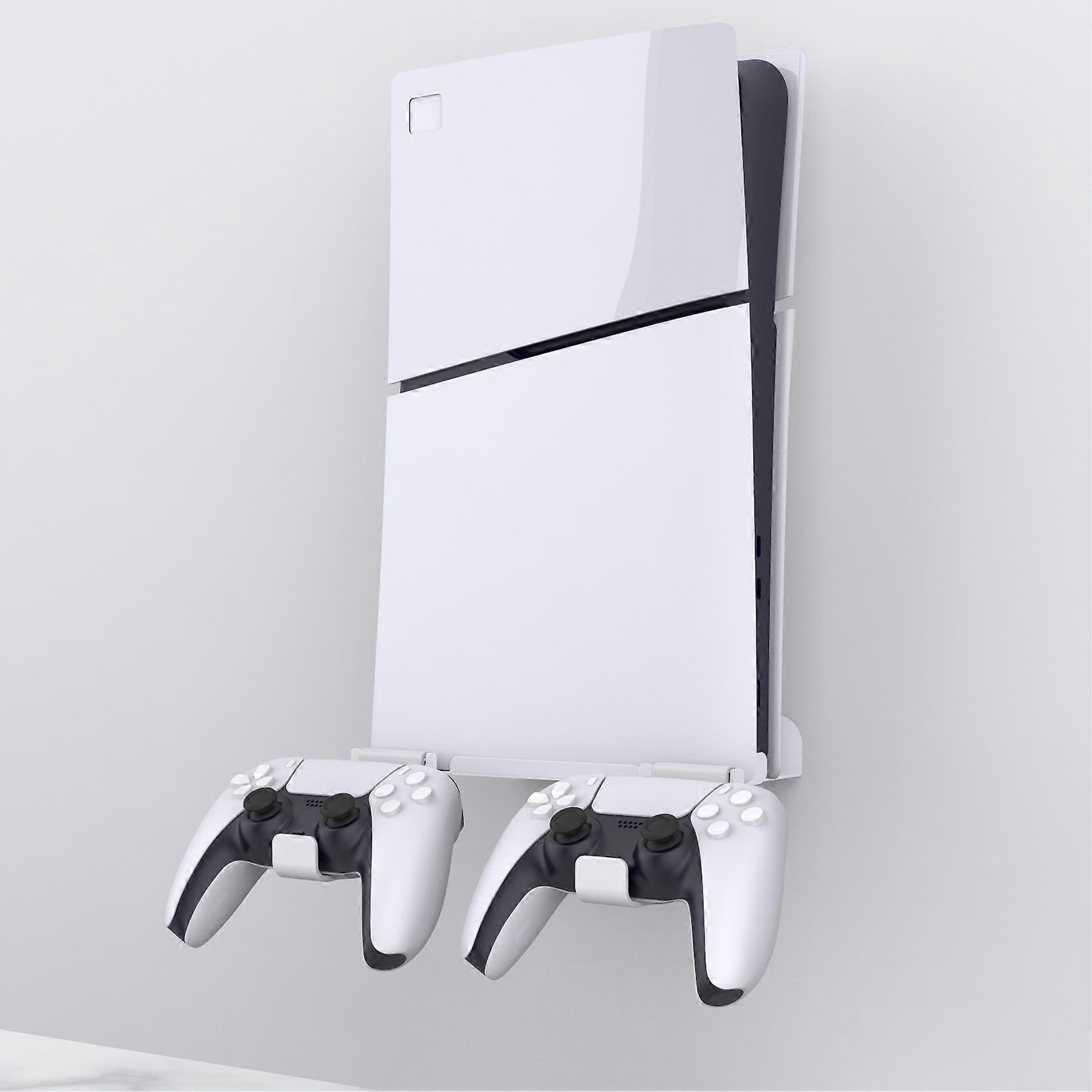 Wall Mount Bracket Console Stand with 2 Controller Mounts for PS5 Slim