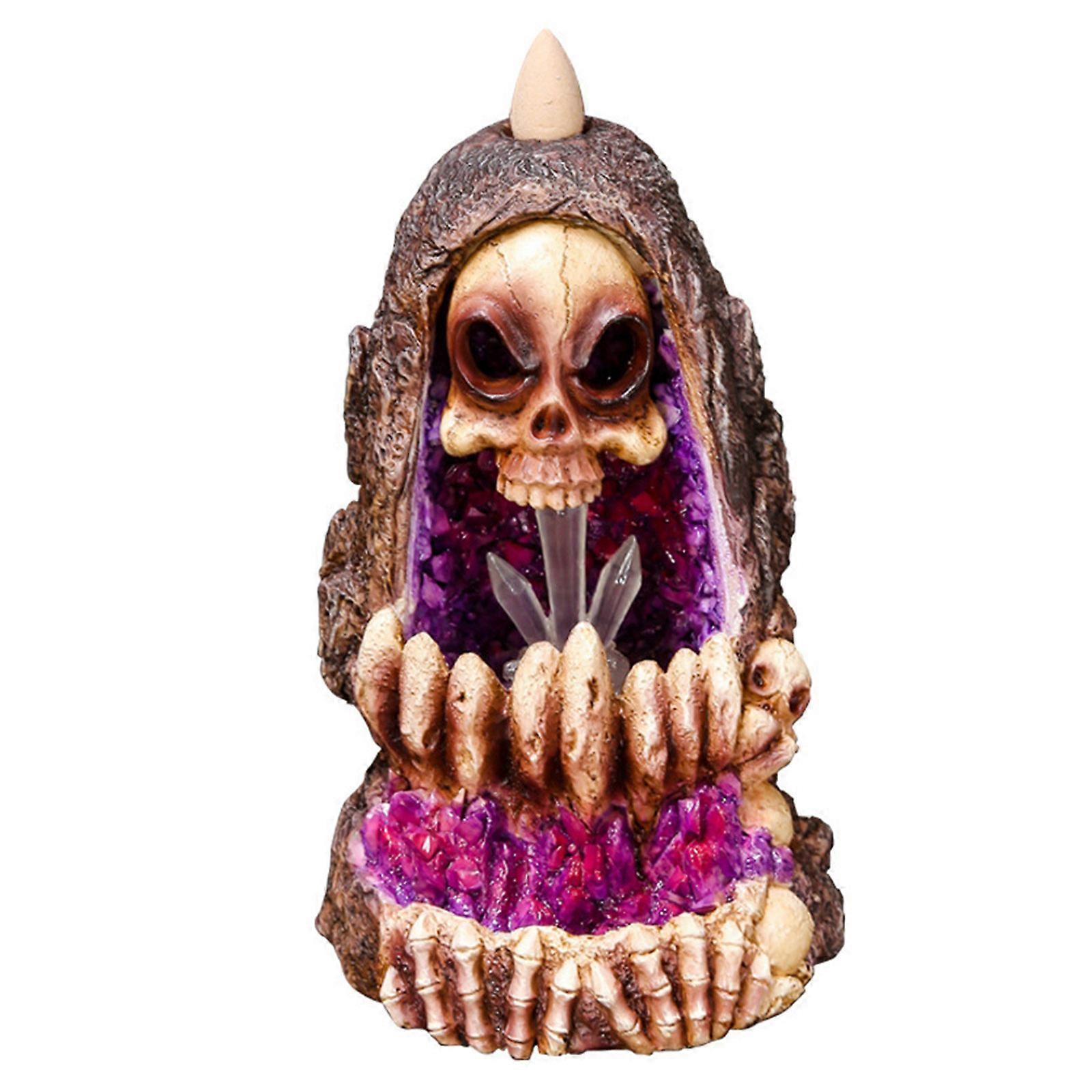 Skull Shape Backflow Incense for Burner with LED Light Resin Waterfall Cone Cens