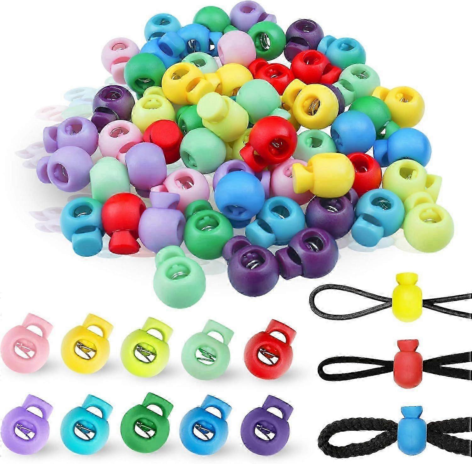 100PCS 10 Assorted Colors Spring-Loaded Plastic Round Bubble Cord Lock for Face