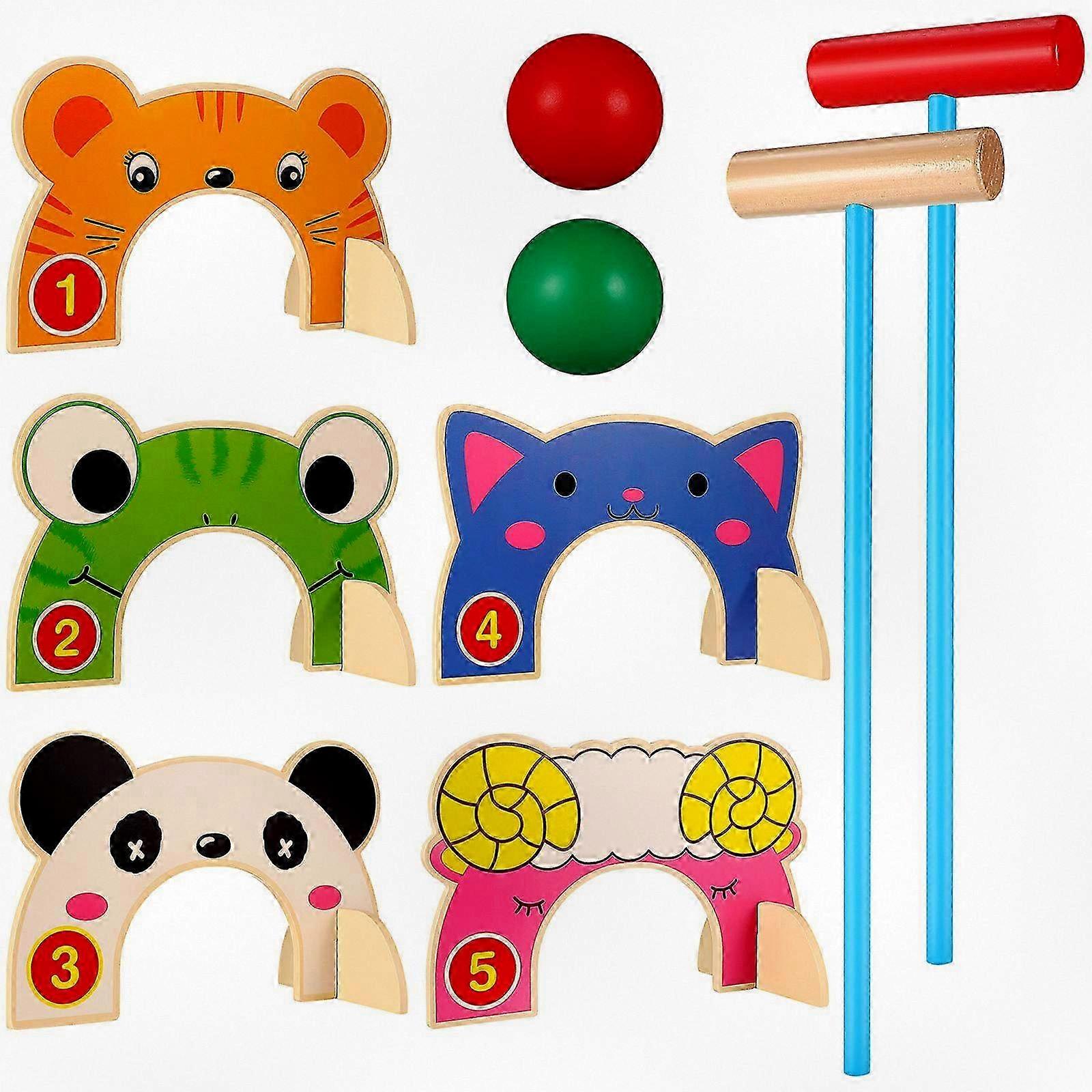 Animal Themed Croquet Toy Set for Family Bonding - Interactive Parent-Child Lawn Game Set Featuring Cartoon Characters