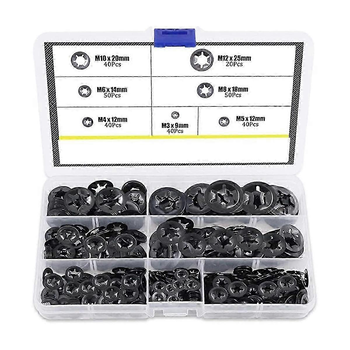 280PCS Bearing Clamp Washer Retaining Ring Flower Push Lock Fastener Combination Kit Quick Lock WashEdition 527
