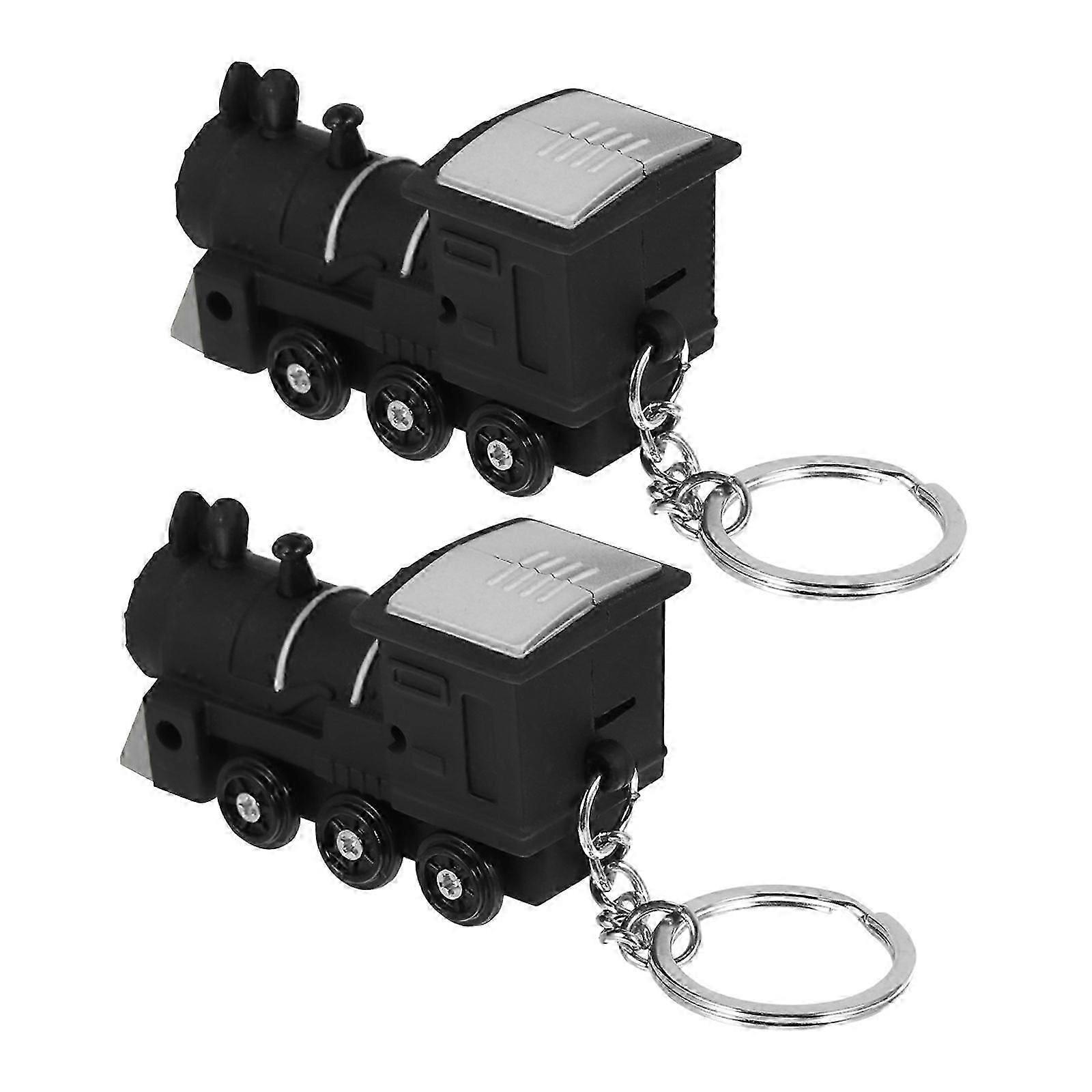 1 Set 2 Pcs Train Shape Key Chains LED Flashing Sounding Key Rings Pendants